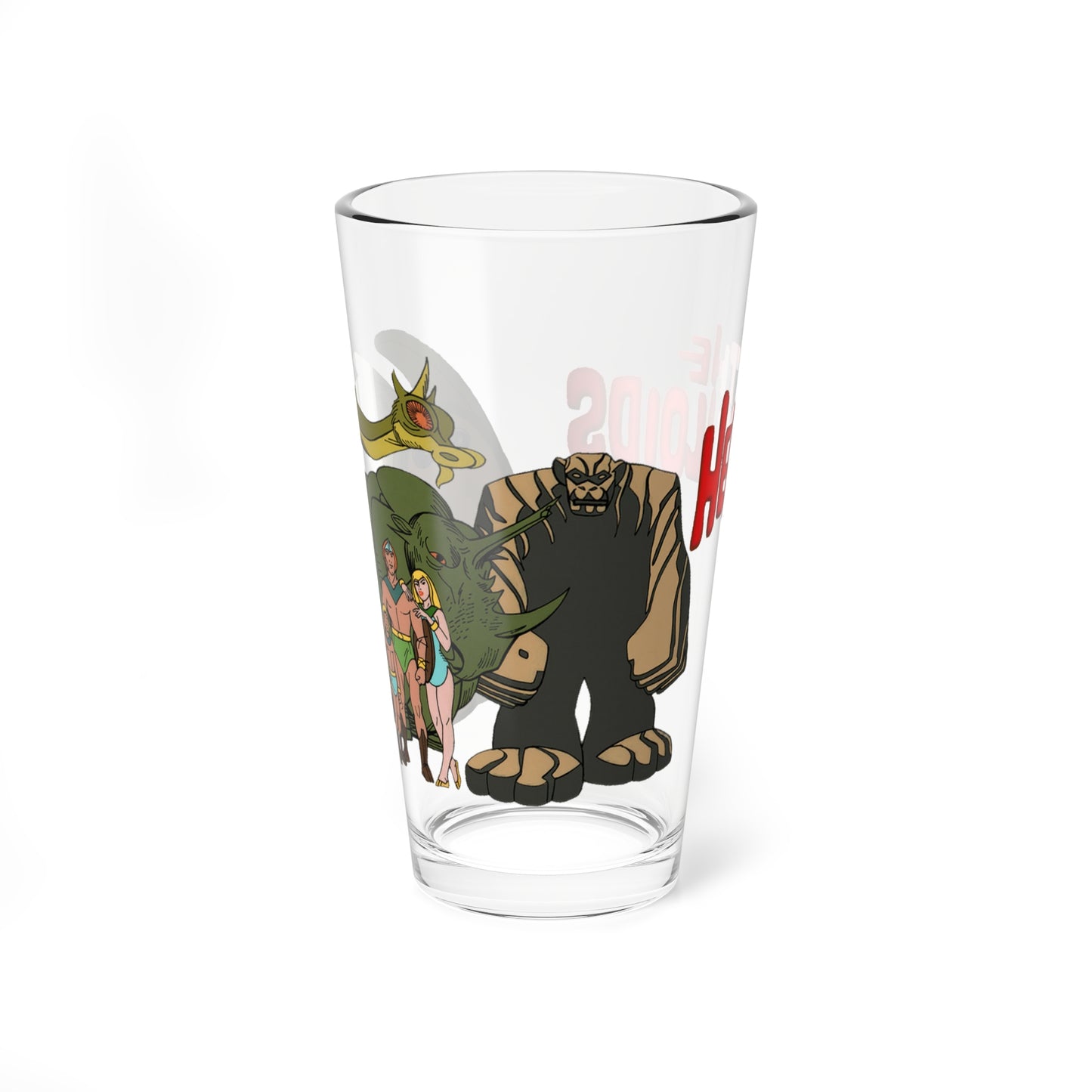 Herculoids Pint Glass, 16oz - Zandor, Tara, Dorno, Gloop & Gleep - Hanna-Barbera Classic Cartoon
