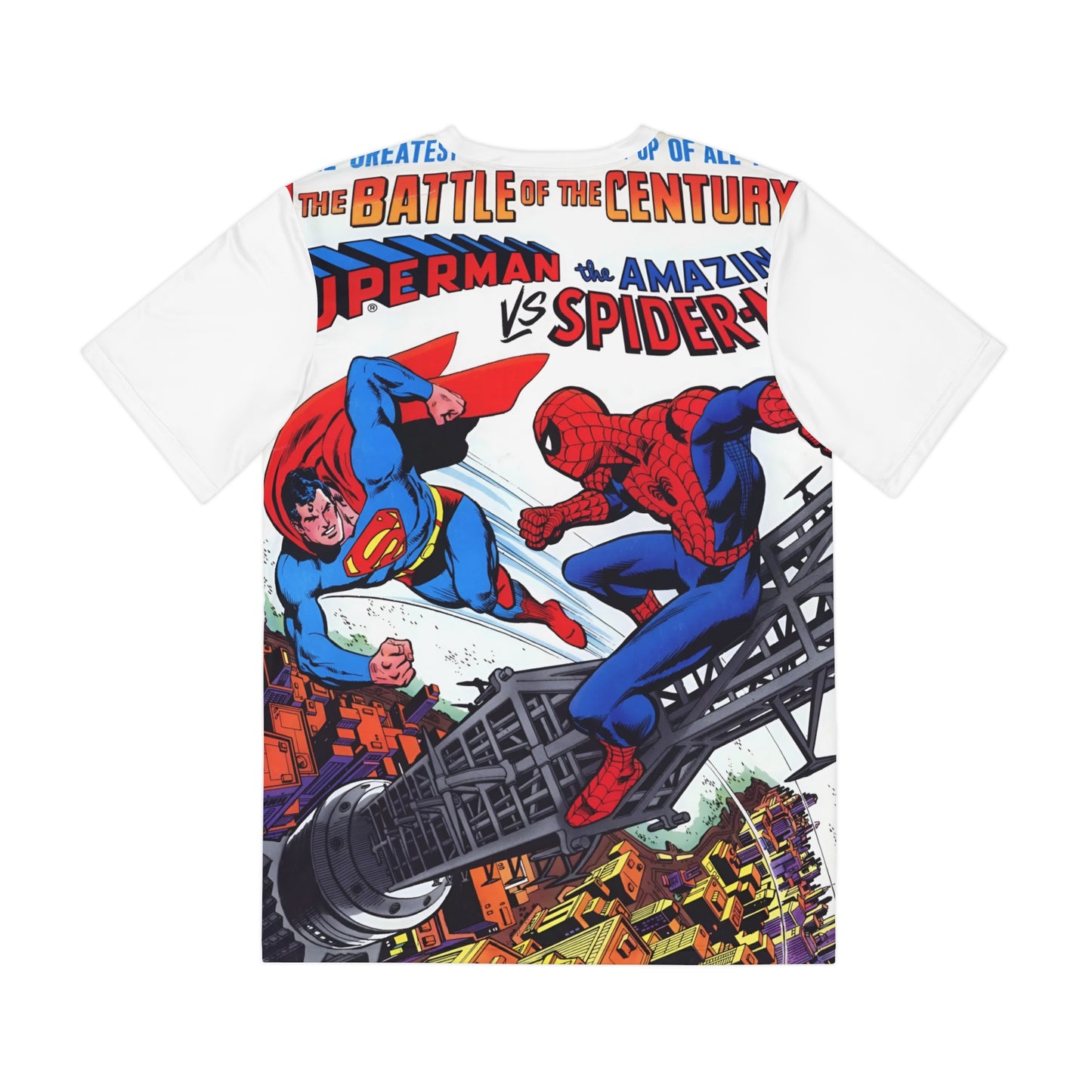 Superman Vs Amazing Spider-Man Polyester Tee (All-Over Print) - Marvel/DC Comics 1970s Crossover Art