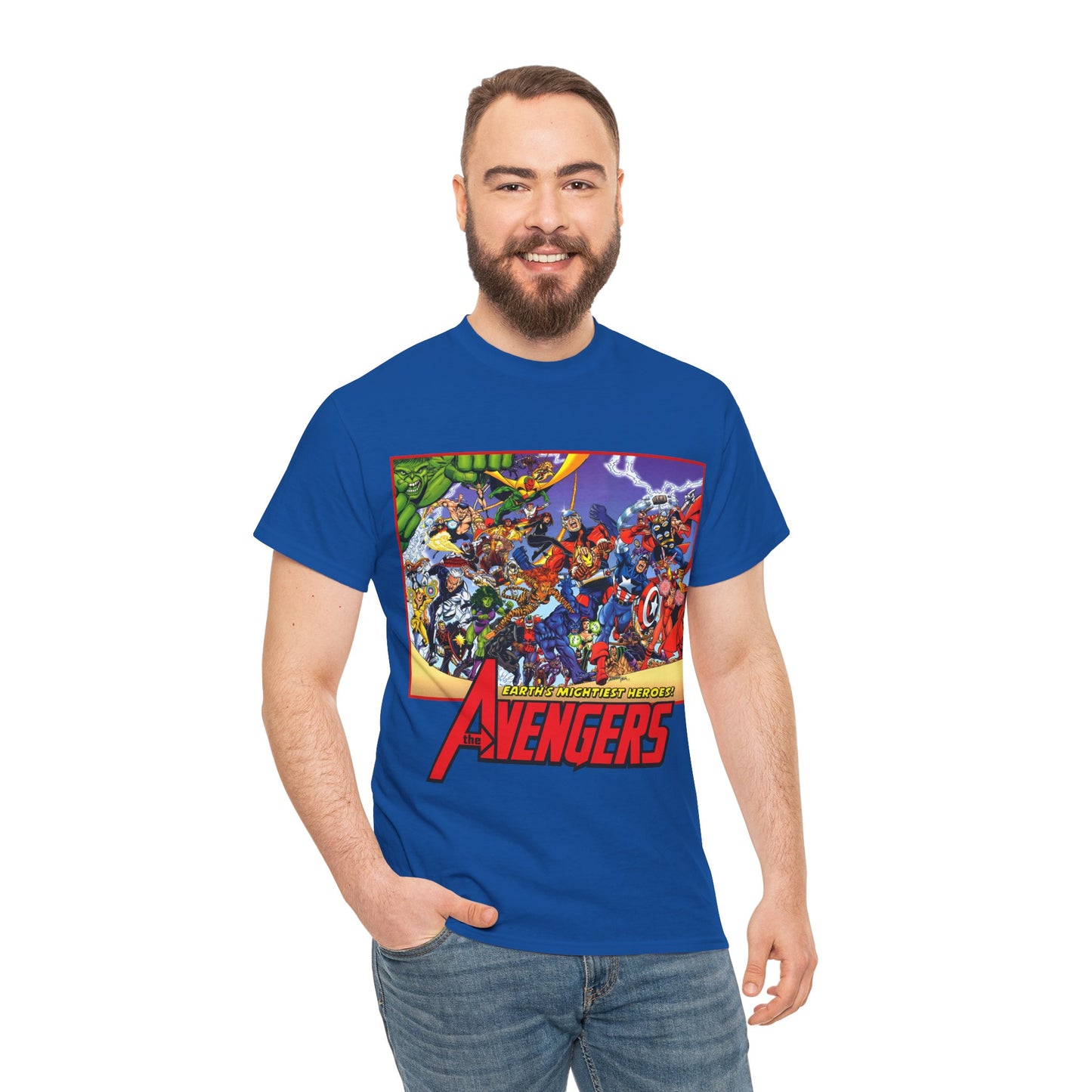 Avengers T-Shirt - George Perez Art - Marvel Comics - Captain America, Iron Man, Thor, She-Hulk, Hawkeye, Vision, Quicksilver - Classic Cover