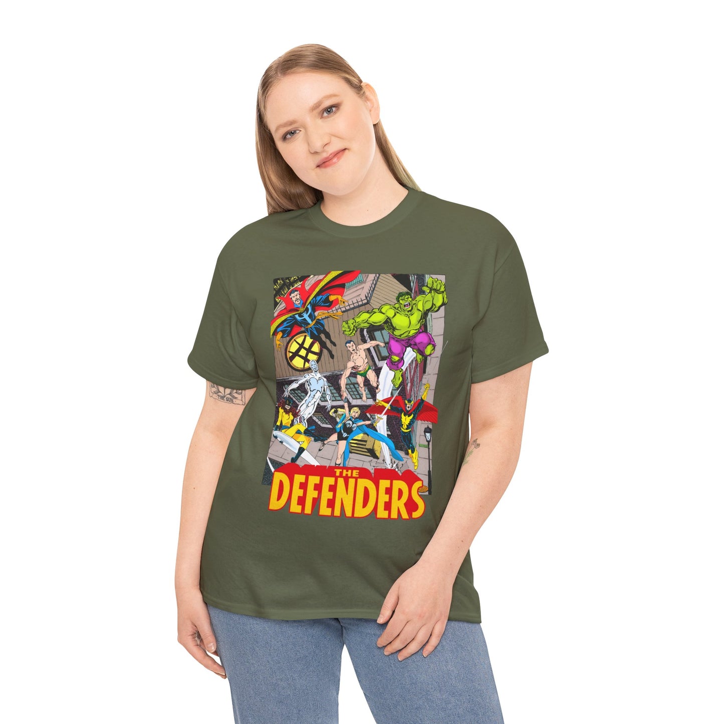 Defenders T-Shirt - John Byrne Art - Marvel Comics - Dr Strange, Nighthawk, Hulk