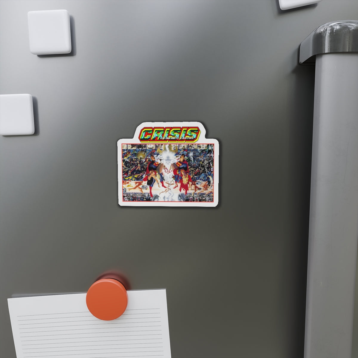 Crisis on Infinite Earths Die-Cut Magnet - George Perez & Alex Ross Art - Superman, Wonder Woman, Supergirl, Flash - DC Comics Classic Image - 3", 4", 5", 6"