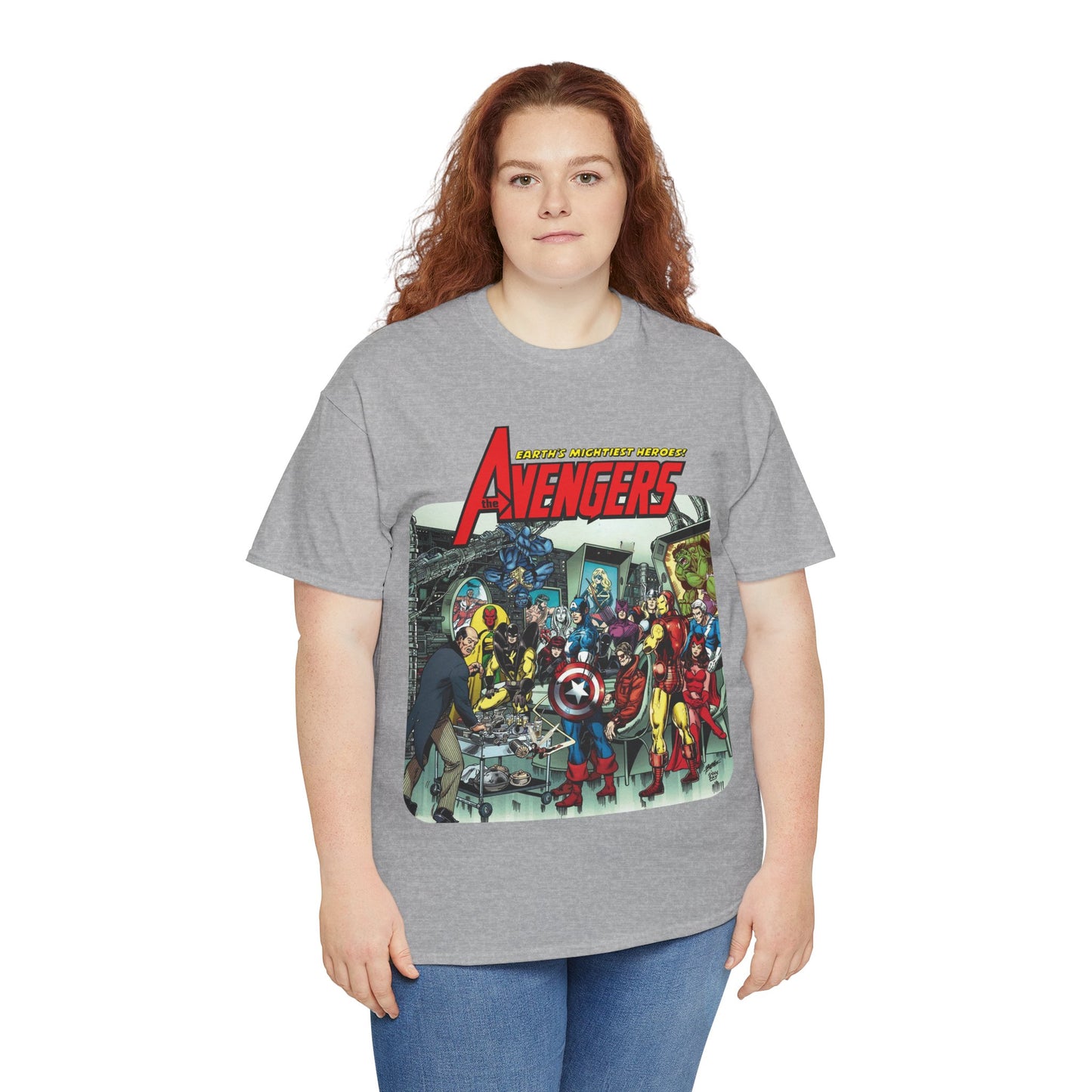 Classic Avengers T-Shirt - George Perez Art - Captain America, Hawkeye, Iron Man, Vision, Scarlet Witch, Quicksilver, Jarvis - Marvel Comics