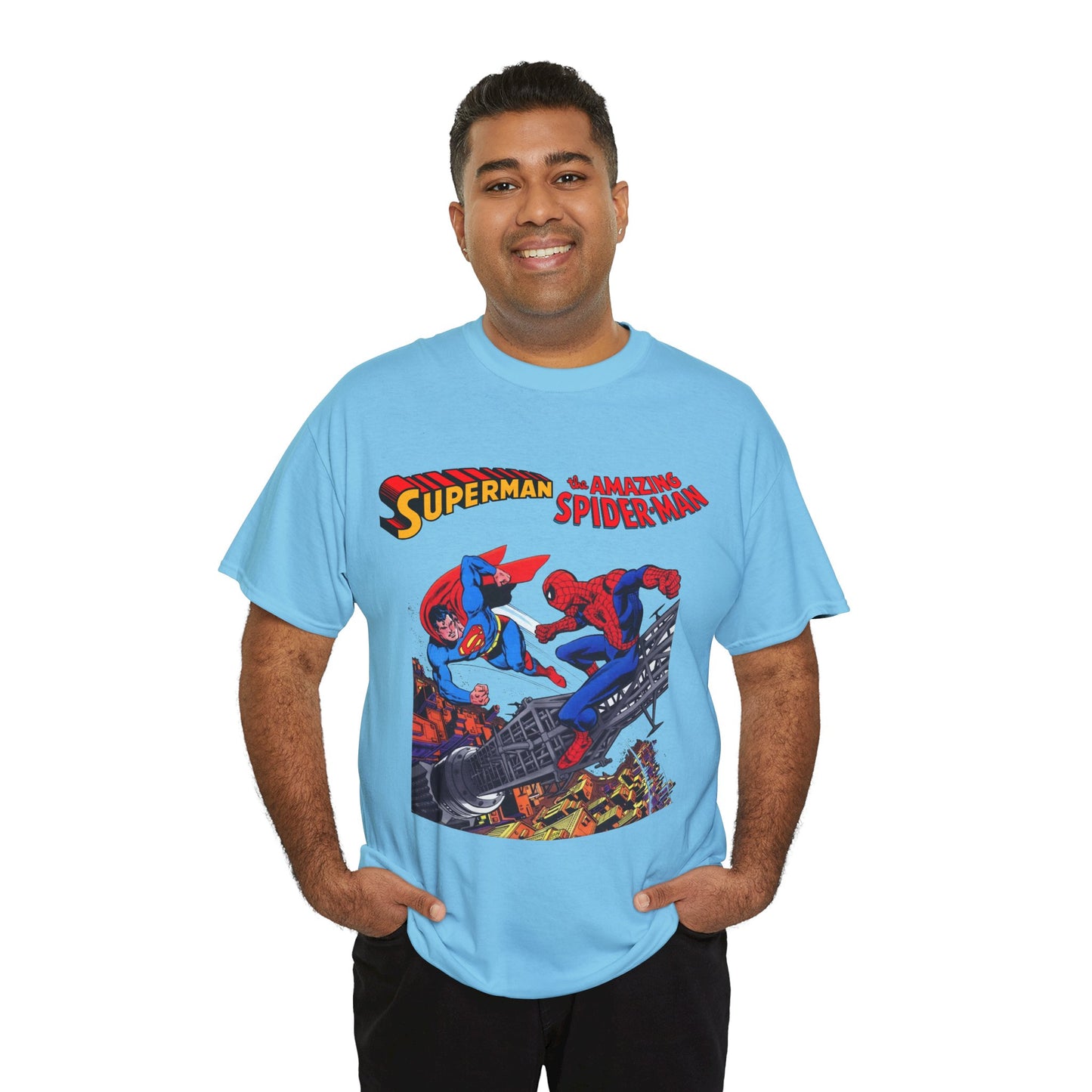 Superman & Amazing Spider-Man T-Shirt - DC/Marvel Comics Crossover - 1970s - Clark Kent & Peter Parker