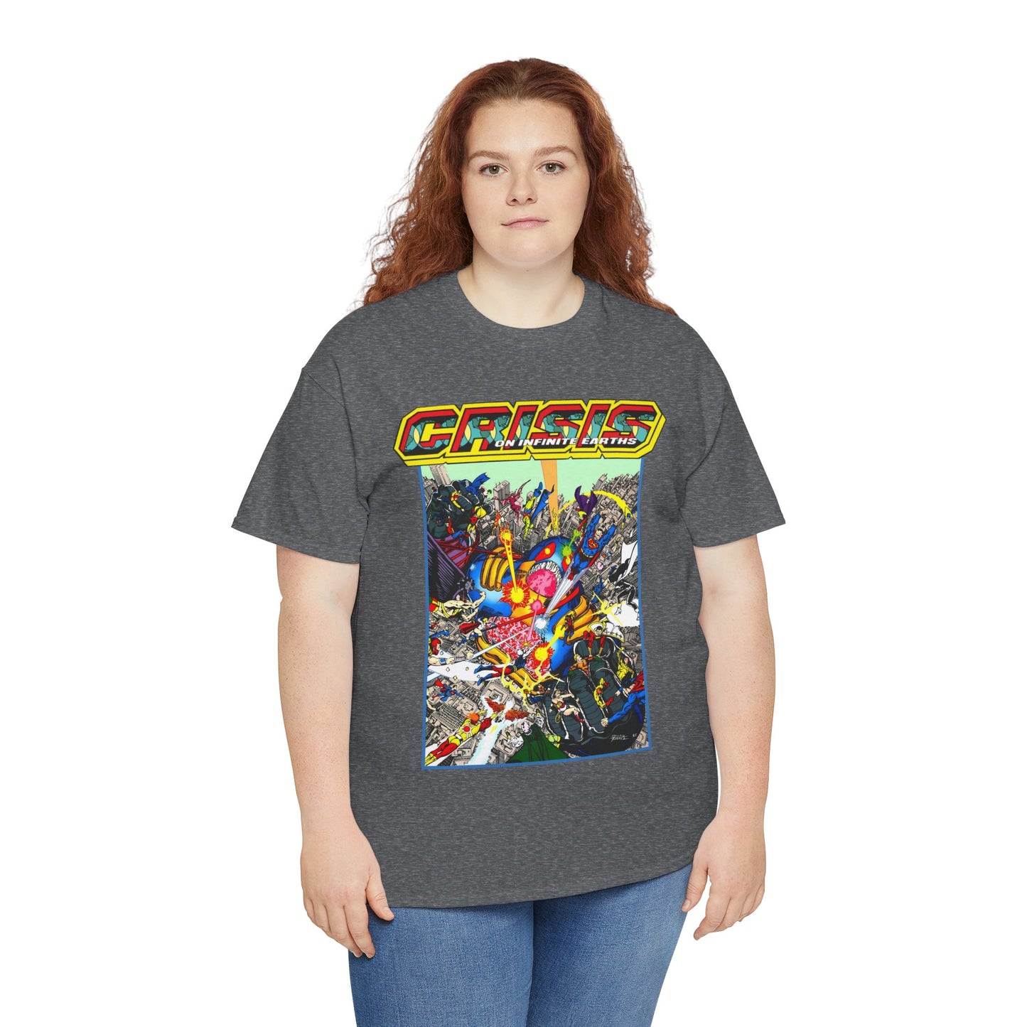 Crisis on Infinite Earths T-Shirt - George Perez Art - Superman, Firestorm, Captain Atom, Wonder Woman, Martian Manhunter Vs The Anti-Monitor - #12 Cover - DC Comics