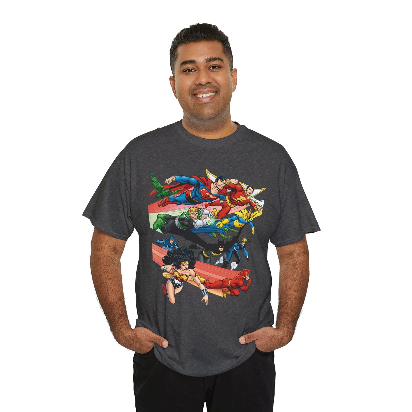 DC Legends T-Shirt - John Byrne Art - Superman, Dr Fate, Blue Beetle, Wonder Woman, Black Canary, Guy Gardner - DC Comics