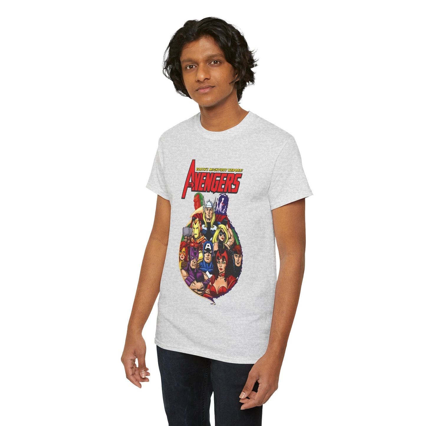 Avengers T-Shirt - George Perez Art - Captain America, Vision, Wonder Man, Iron Man, Thor, Hawkeye, Scarlet Witch - Popular Marvel Comics Characters