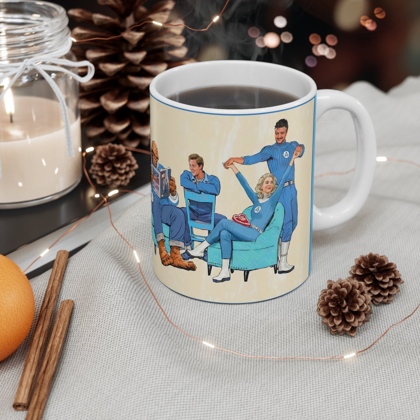 Fantastic Four Coffee Mug, 11oz - MCU 2025 Movie - Marvel Comics - The Thing, Human Torch, Invisible Woman, Reed Richards - Pedro Pascal