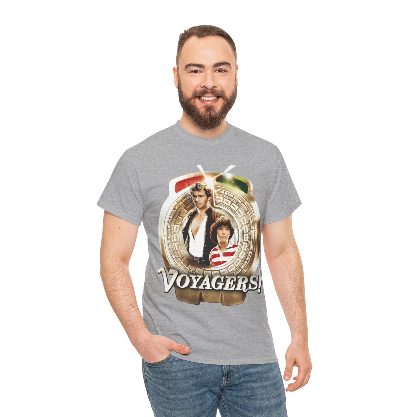 Voyagers T-Shirt - Jon-Erik Hexum, Meeno Peluce - Omni - Popular 1980s Time Travel TV Show - Cult Classic