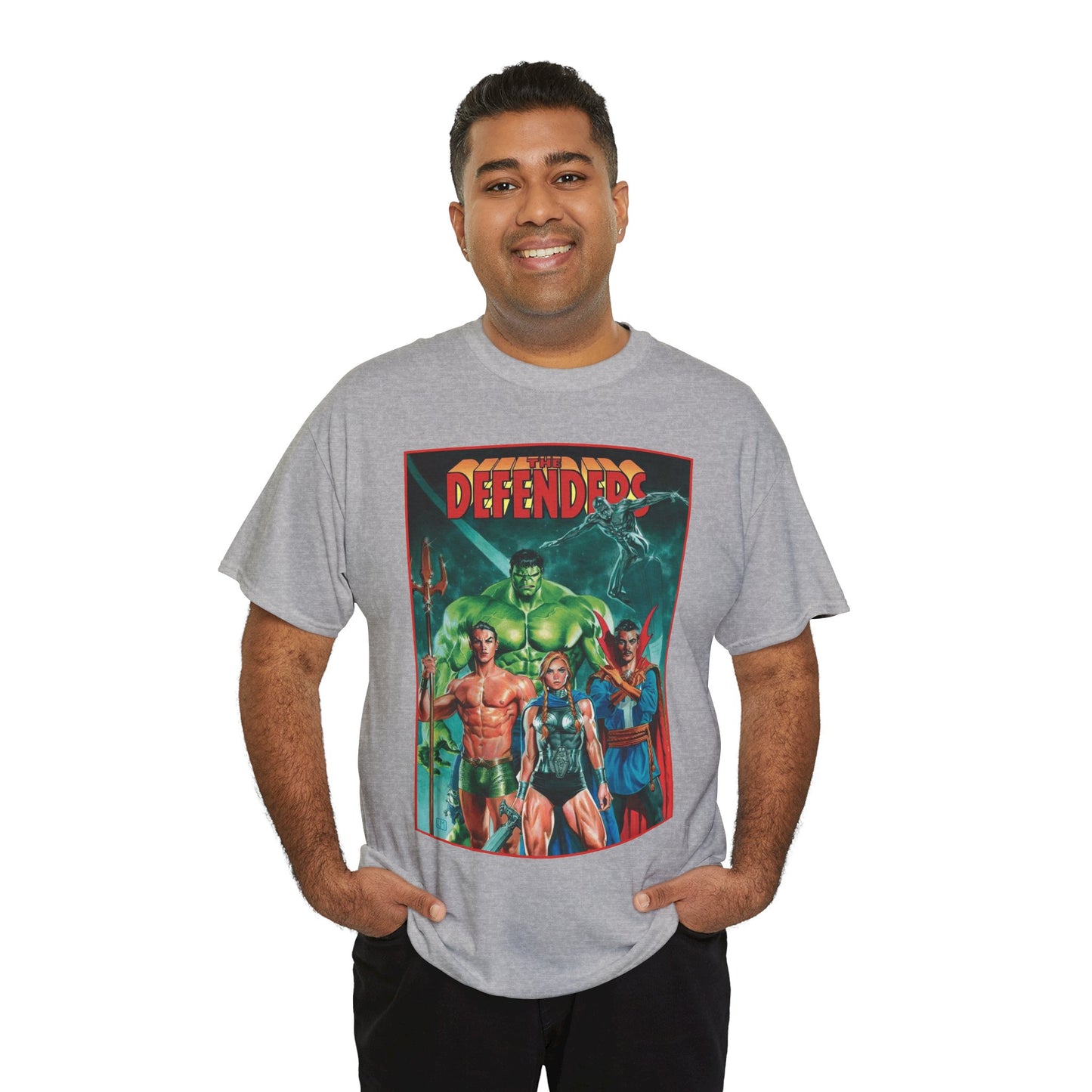 Defenders T-Shirt - Dr Strange, Valkyrie, Hulk, Namor, Silver Surfer - Marvel Comics - Popular 1970s Series