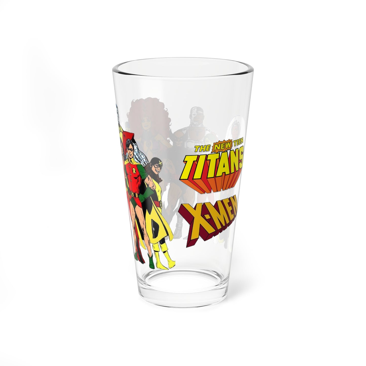 New Teen Titans, Uncanny X-Men Pint Glass, 16oz - DC & Marvel Comics Art - Storm, Cyborg, Wonder Girl, Cyclops, Robin, Colossus, Kitty Pryde