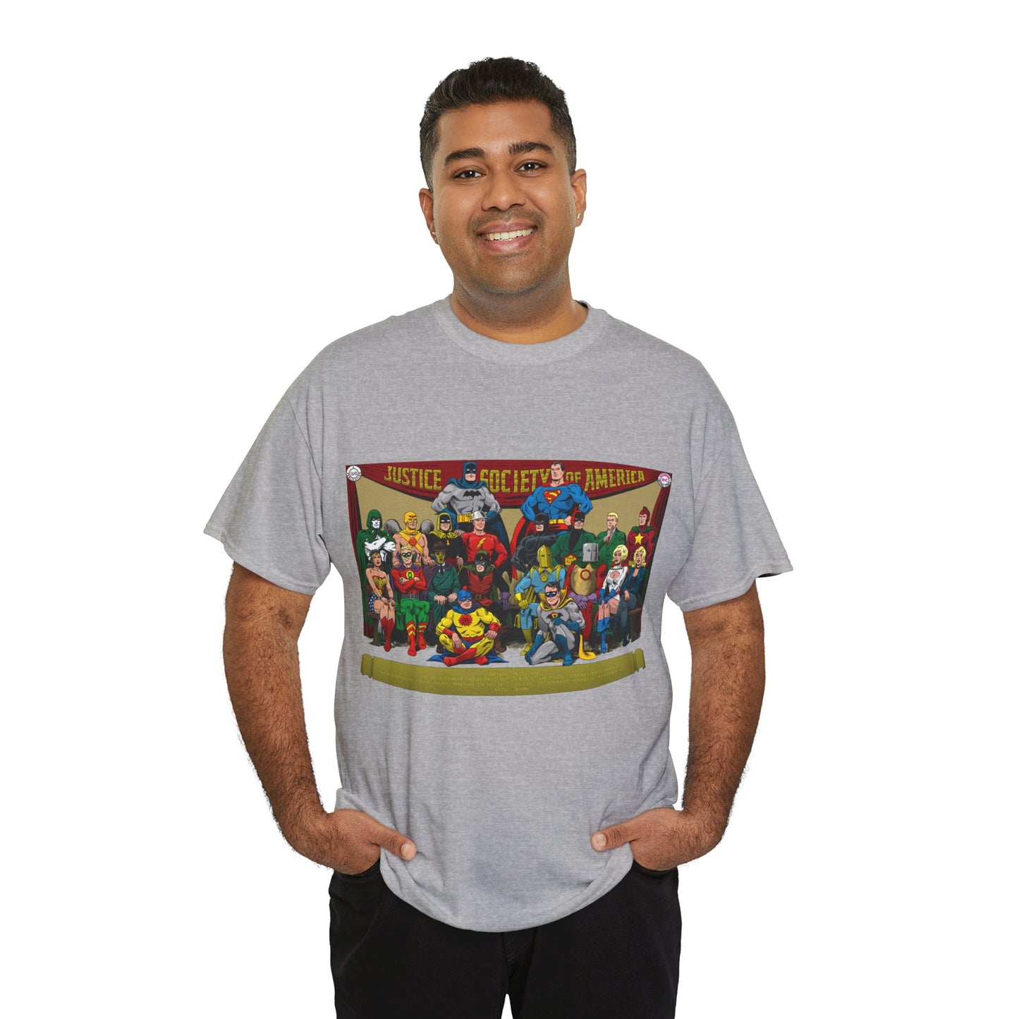 JSA T-Shirt - Sandman, Starman, Atom, Dr Fate, Mr Terrific, Flash, Green Lantern - DC Comics - Justice Society of America - Golden Age