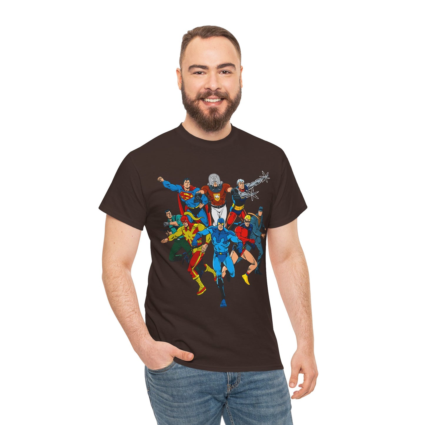 Charlton Characters T-Shirt - DC Comics - Captain Atom, Peacemaker, The Question, Blue Beetle, Judomaster