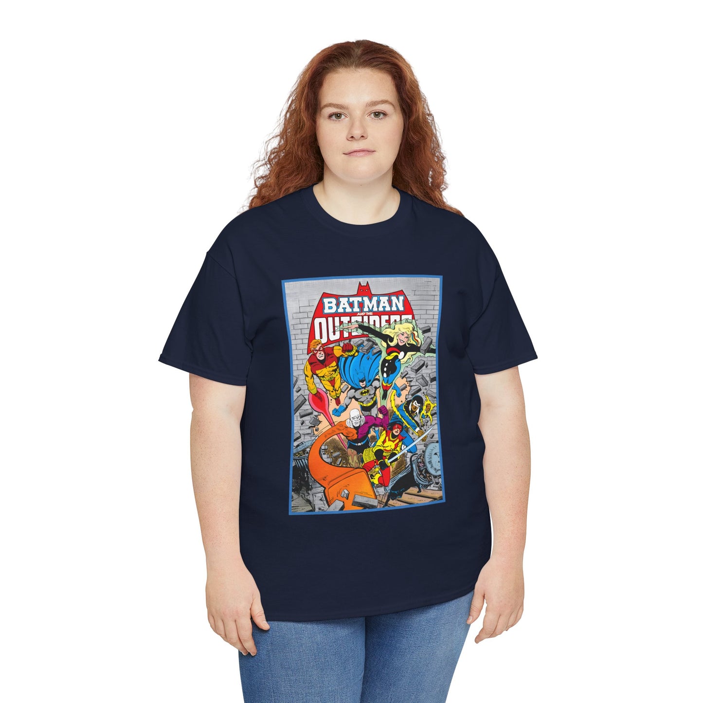 Batman & the Outsiders T-Shirt - Jim Aparo Art - Katana, Geo-Force, Black Lightning, Metamorpho, Halo - DC Comics - 1980s JLA Spin-Off Series