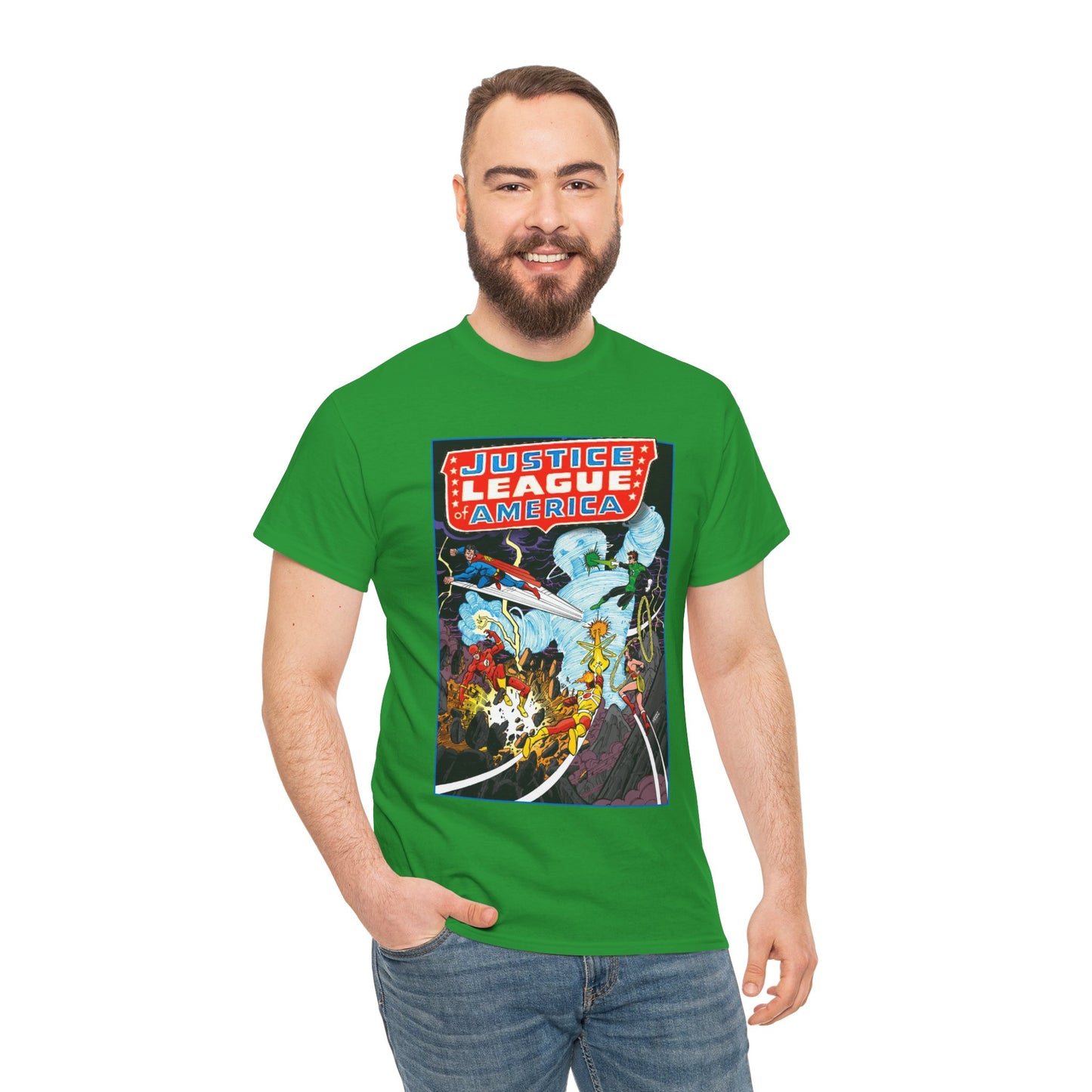Justice League T-Shirt - George Perez Art - Tornado Tyrant - Superman, Firestorm, Flash, Wonder Woman, Green Lantern - DC Comics