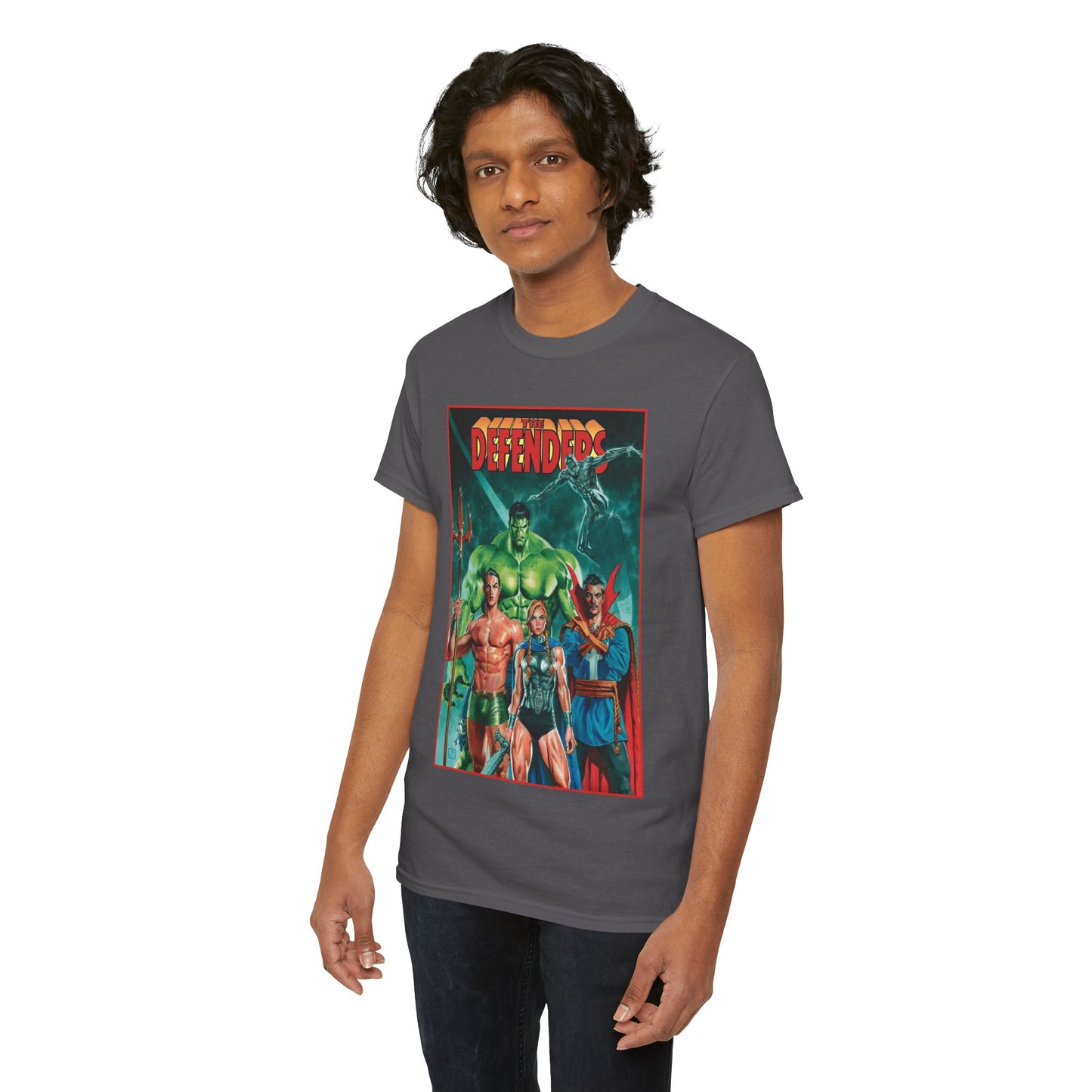 Defenders T-Shirt - Dr Strange, Valkyrie, Hulk, Namor, Silver Surfer - Marvel Comics - Popular 1970s Series
