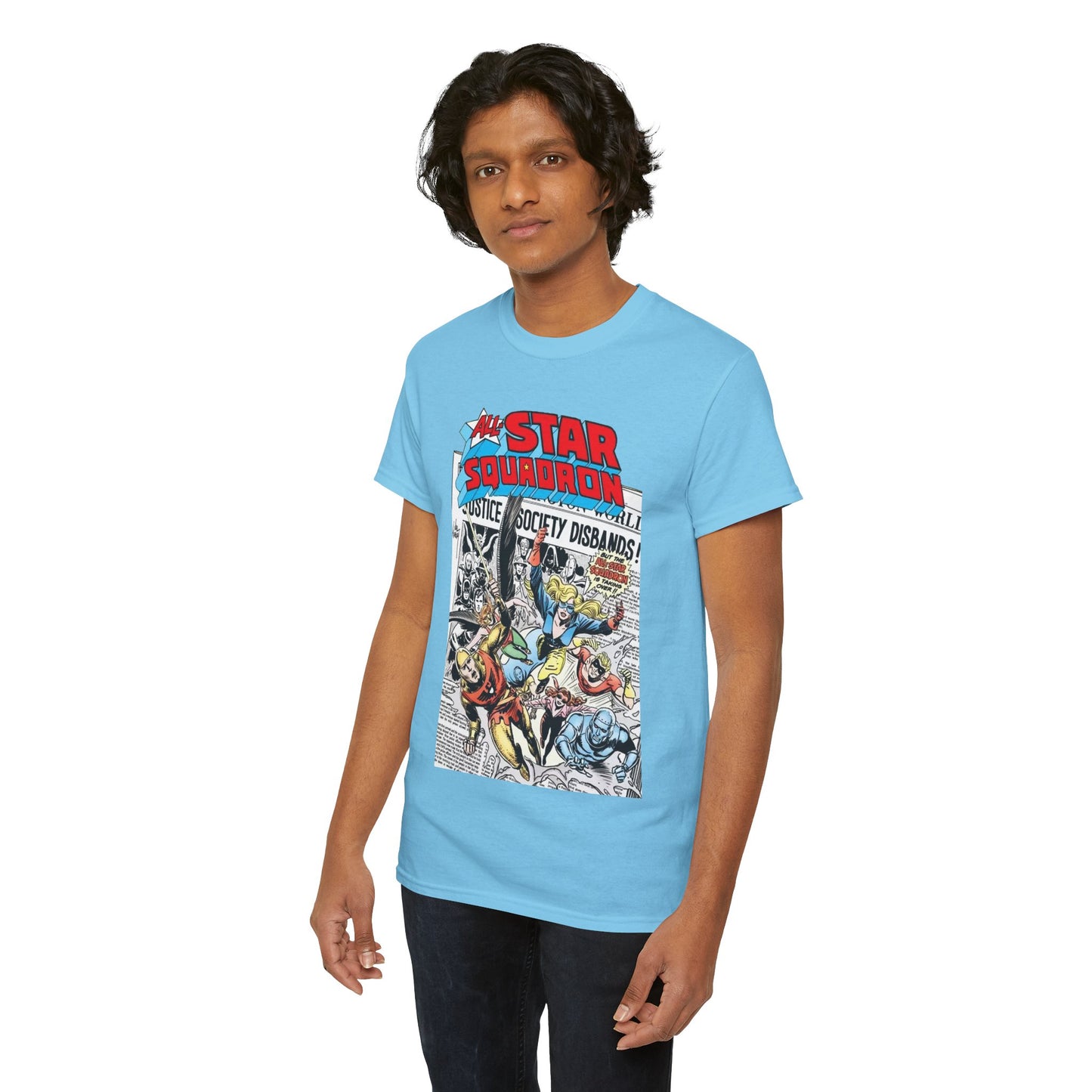 All-Star Squadron T-Shirt - Joe Kubert Art - Liberty Belle, Robotman, Shining Knight, Johnny Quick, Firebrand - JSA Connection - DC Comics