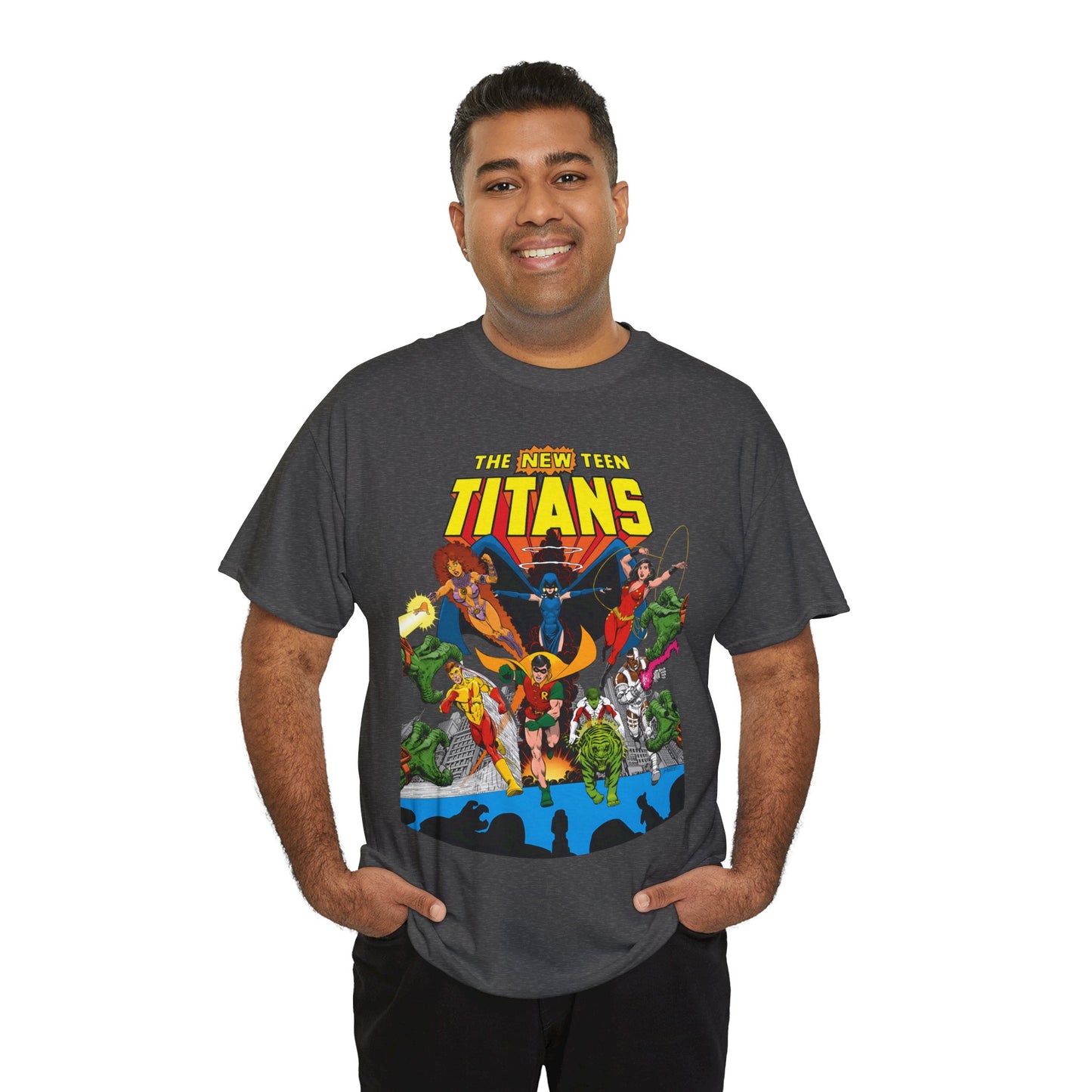 New Teen Titans T-Shirt - George Perez Art - Robin, Wonder Girl, Kid Flash, Changeling, Starfire, Cyborg, Raven - DC Comics - Classic 1980s Series