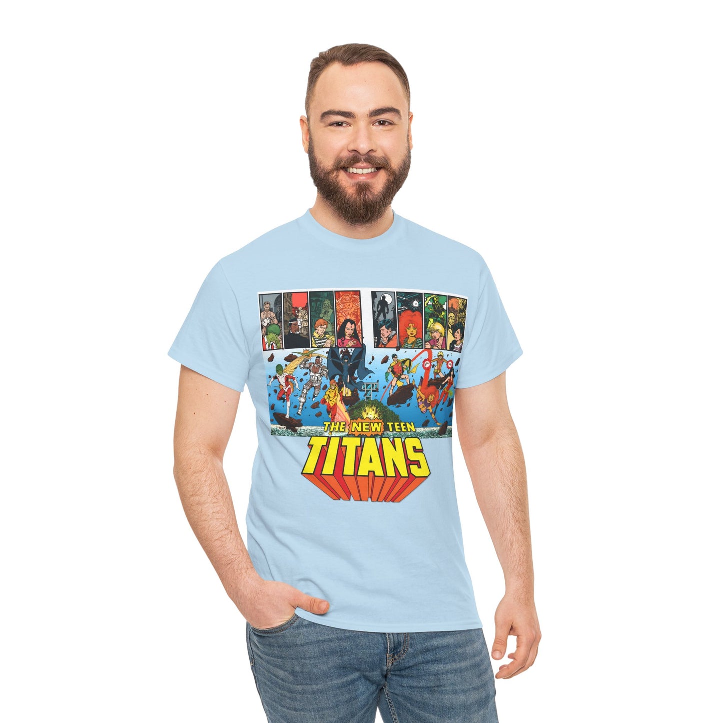 New Teen Titans T-Shirt - George Perez Art - Robin, Wonder Girl, Cyborg, Raven, Starfire, Kid Flash - DC Comics