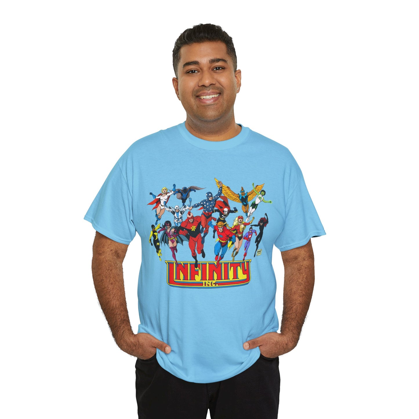 Infinity Inc Shirt - Tom Grummett Art - Jade, Obsidian, Huntress, Power Girl, Fury, Silver Scarab, Wildcat, Star-Spangled Kid - JSA Successors - DC Comics