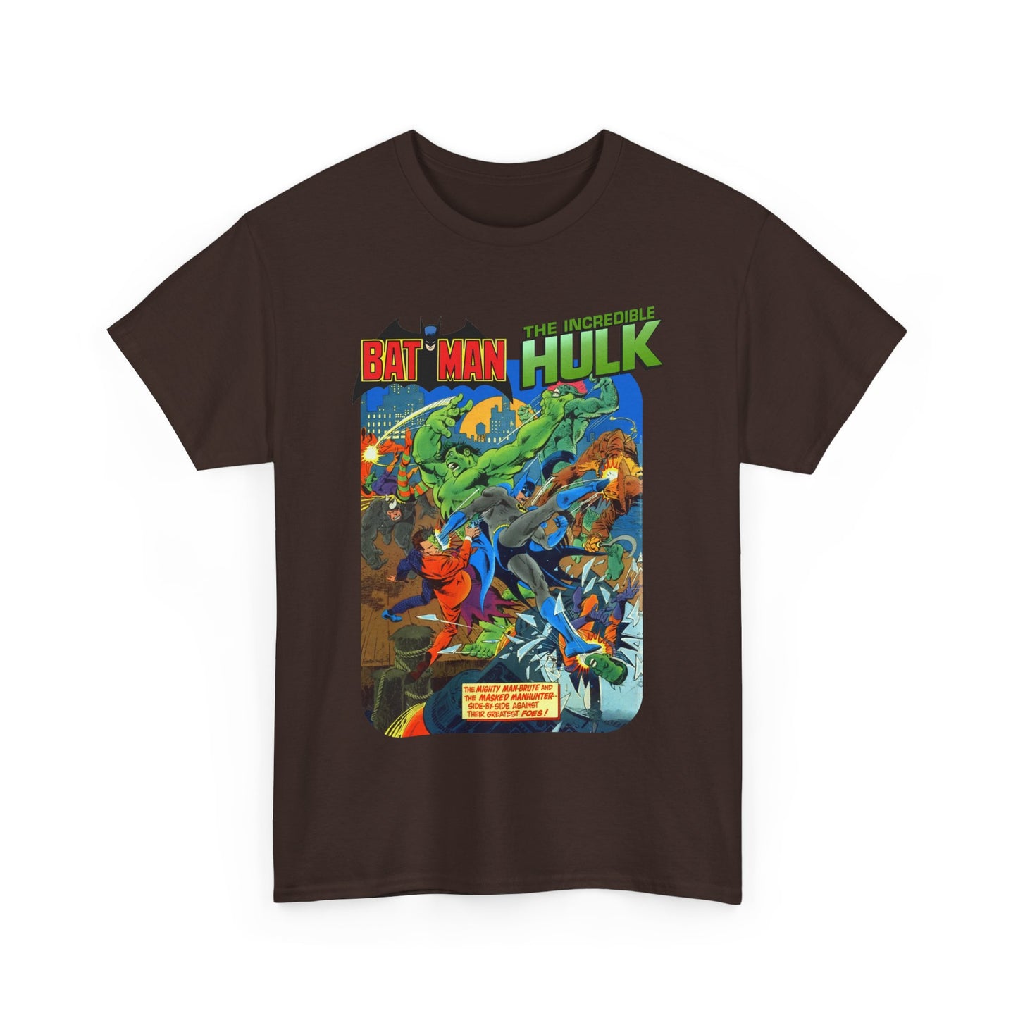 Batman & Incredible Hulk T-Shirt - DC/Marvel Comics 1970s Team-Up - Two-Face & Leader - Retro Art