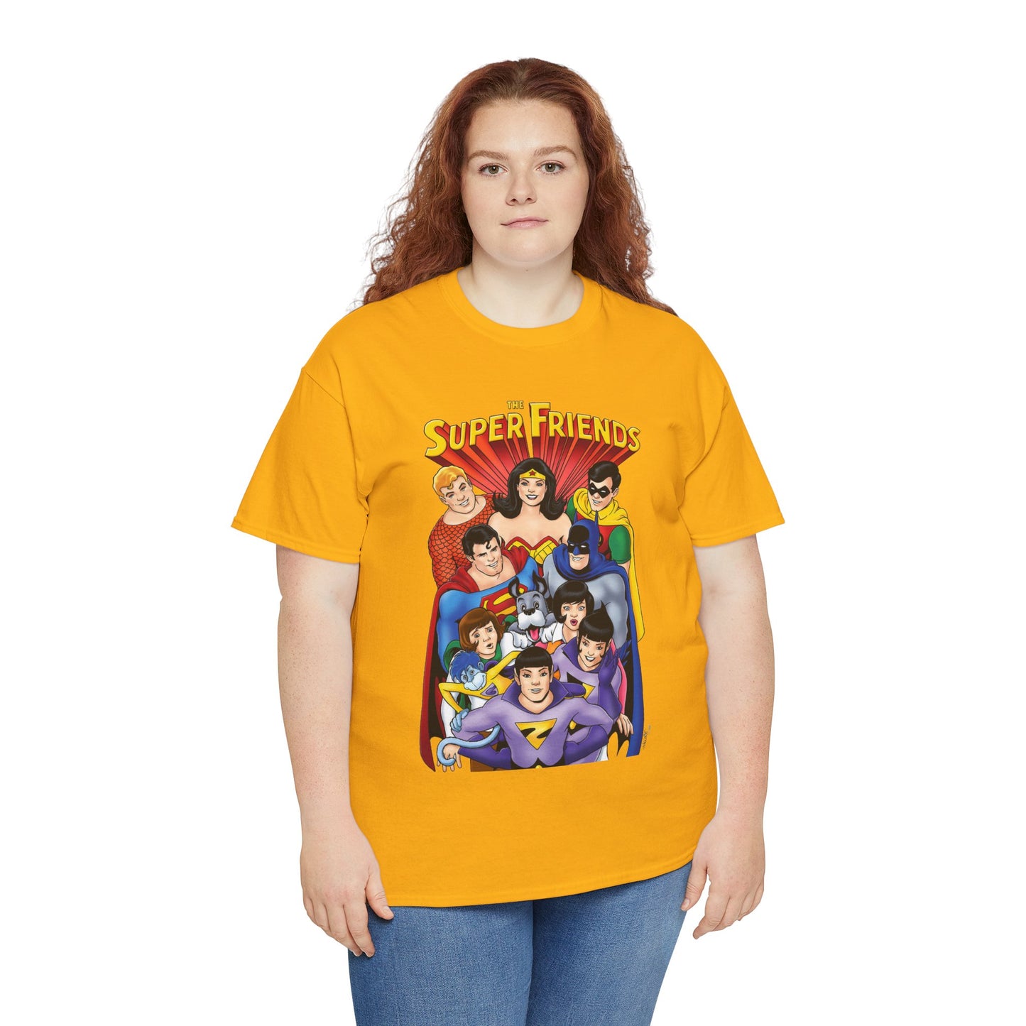 Super Friends T-Shirt - Kevin Maguire Art - Wonder Twins, Gleek, Superman, Wonder Woman Batman - DC Comics - Based on 1970s Hanna-Barbera Cartoon