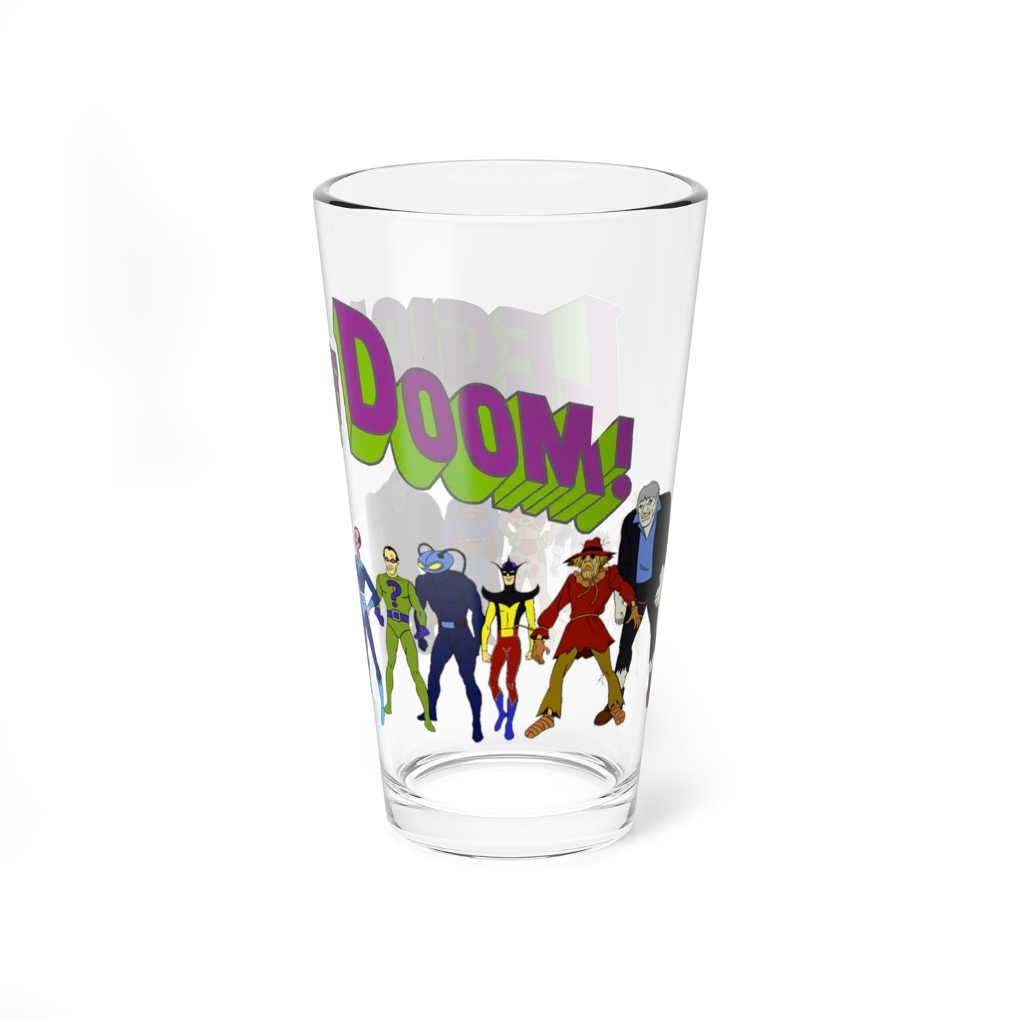 Legion of Doom Pint Glass, 16oz - Super Friends Foes - Hall of Doom - Lex Luthor, Brainiac, Grodd, Riddler, Sinestro, Cheetah, Giganta, Bizarro, Scarecrow