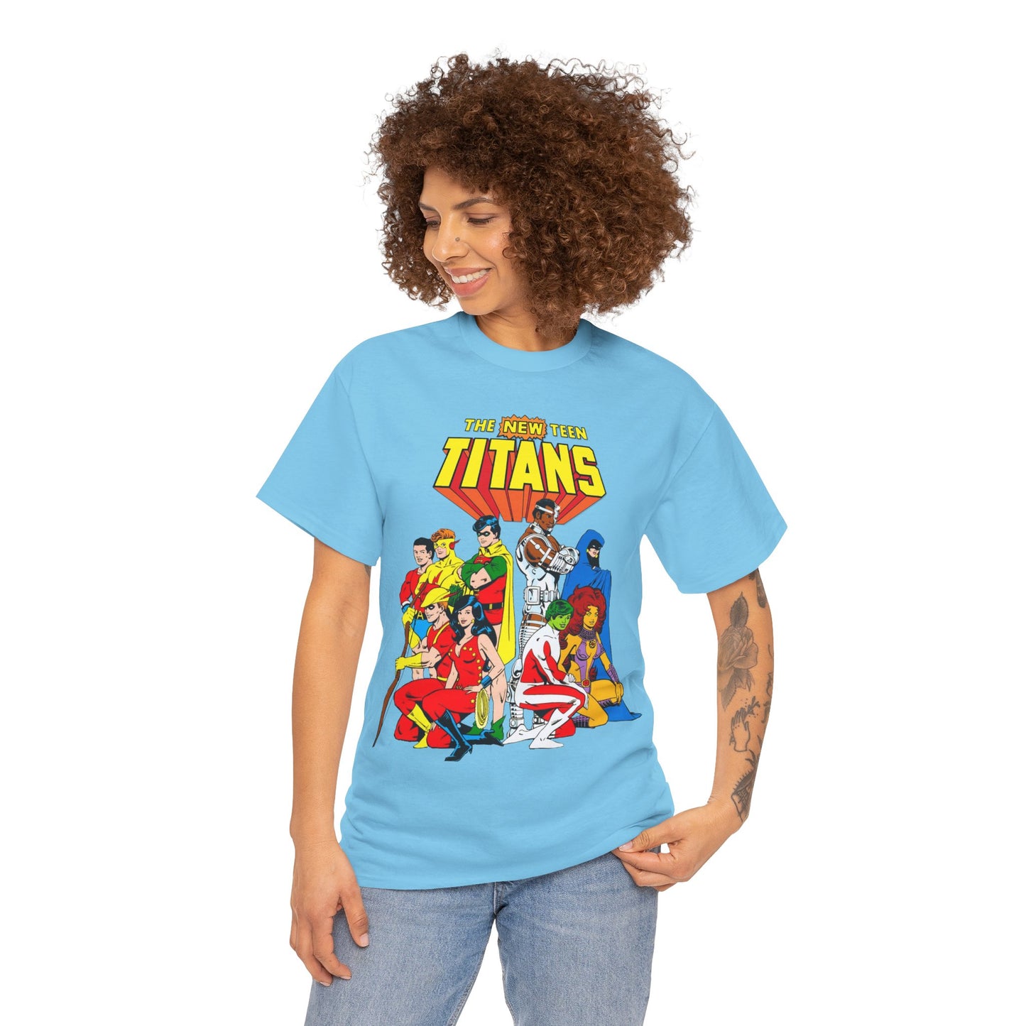 New Teen Titans T-Shirt - George Perez Art - Robin, Wonder Girl, Starfire, Raven, Cyborg, Speedy, Aqualad - DC Comics