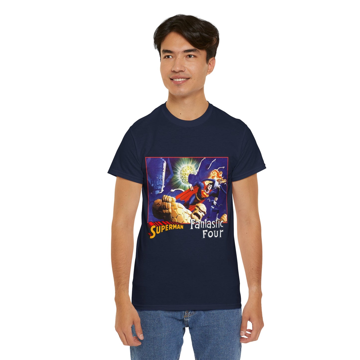 Superman & Fantastic Four T-Shirt - Marvel, DC Comics - Alex Ross, Dan Jurgens - 1990s Crossover Vs Galactus