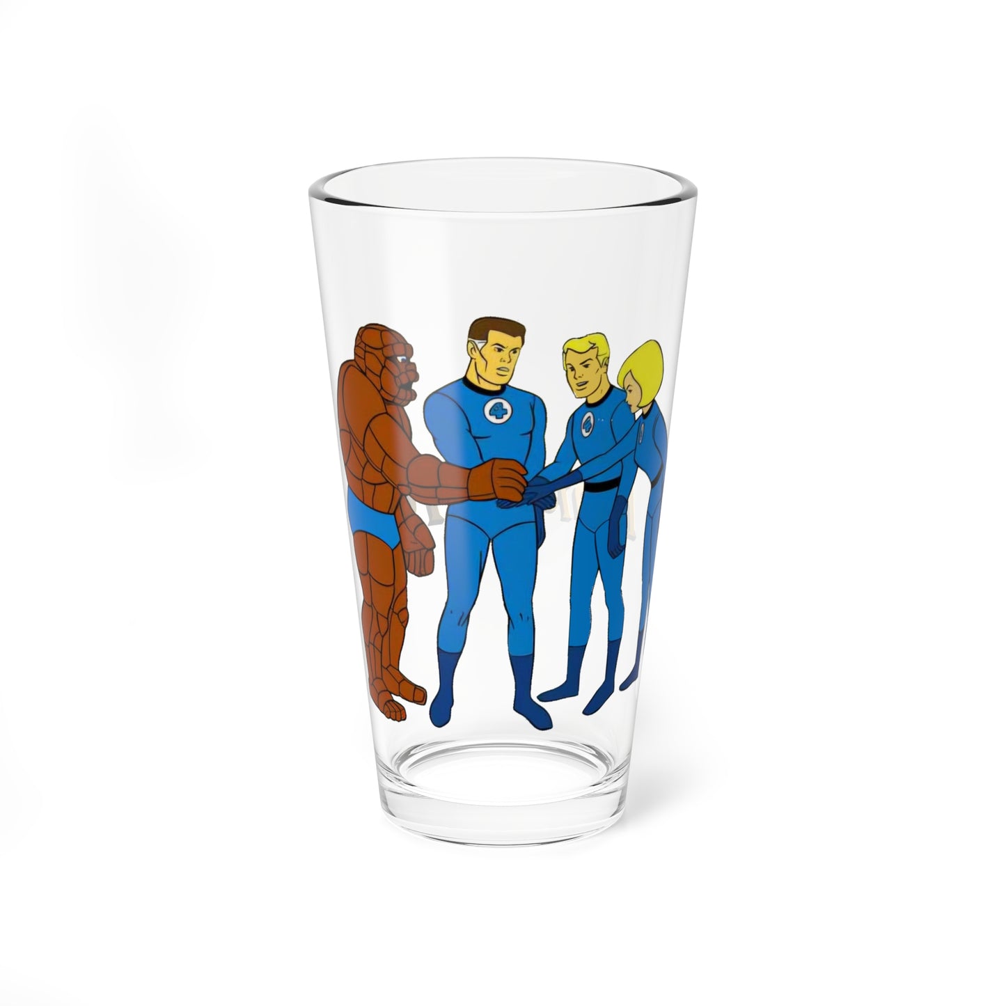 Fantastic Four Pint Glass, 16oz - Hanna-Barbera 1960s Cartoon - Marvel Comics TV Series - Human Torch, The Thing, Invisible Woman, Reed Richards