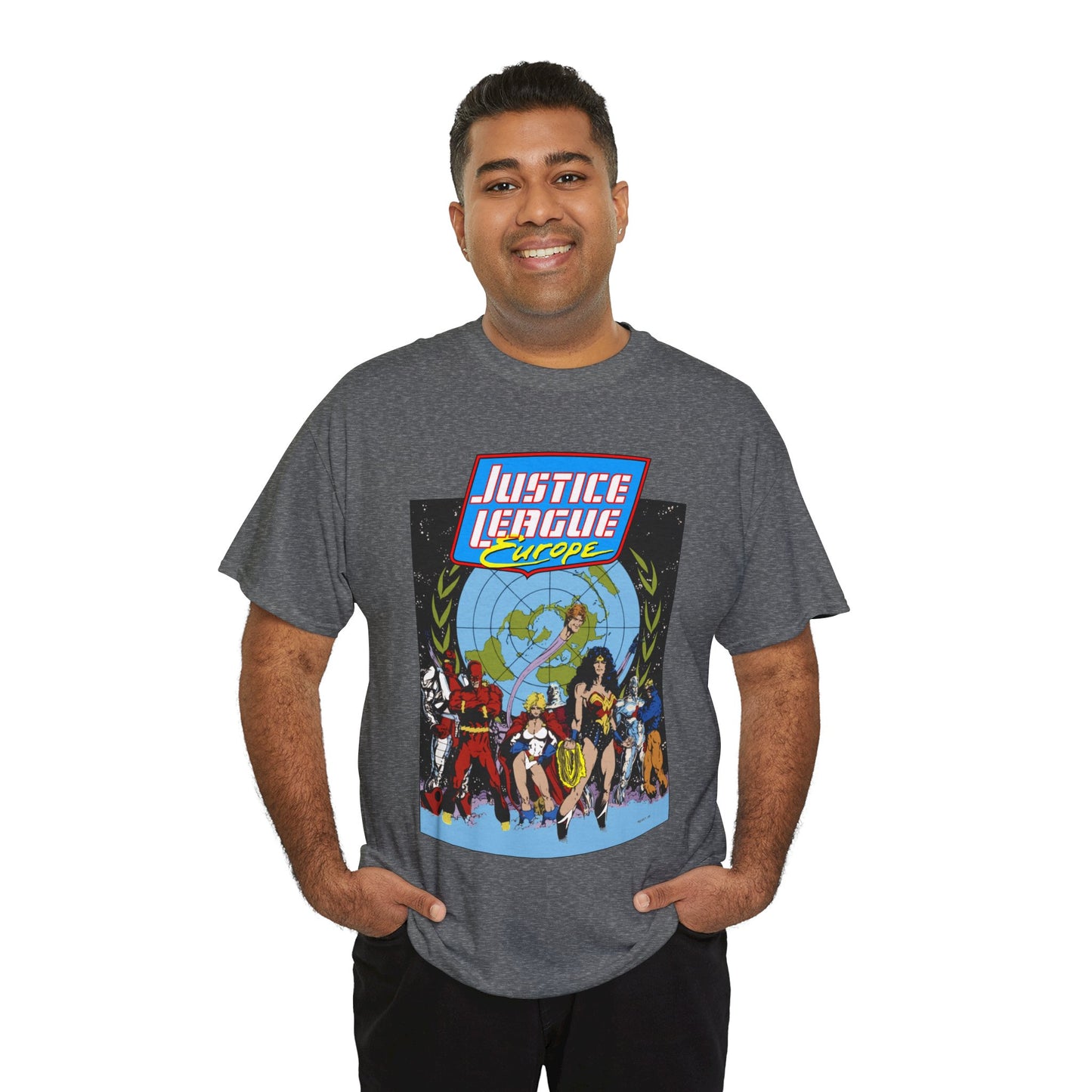 Justice League Europe T-Shirt - Bart Sears Art - Wonder Woman, Flash, Captain Atom, Animal Man, Elongated Man, Power Girl, Metamorpho - JLI Spin-Off - DC Comics