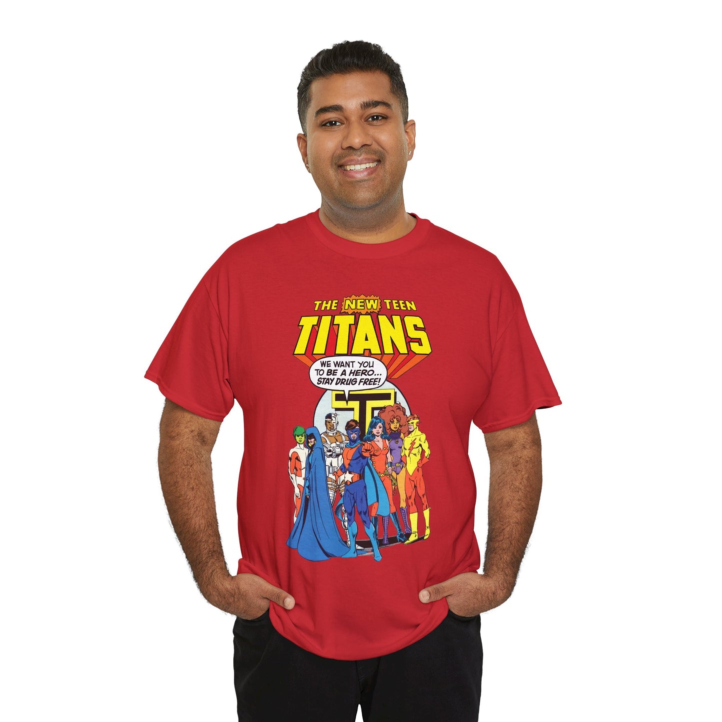 New Teen Titans T-Shirt - 1980s DC Comics Drug Awareness Specials - Protector, Starfire, Cyborg, Wonder Girl, Raven