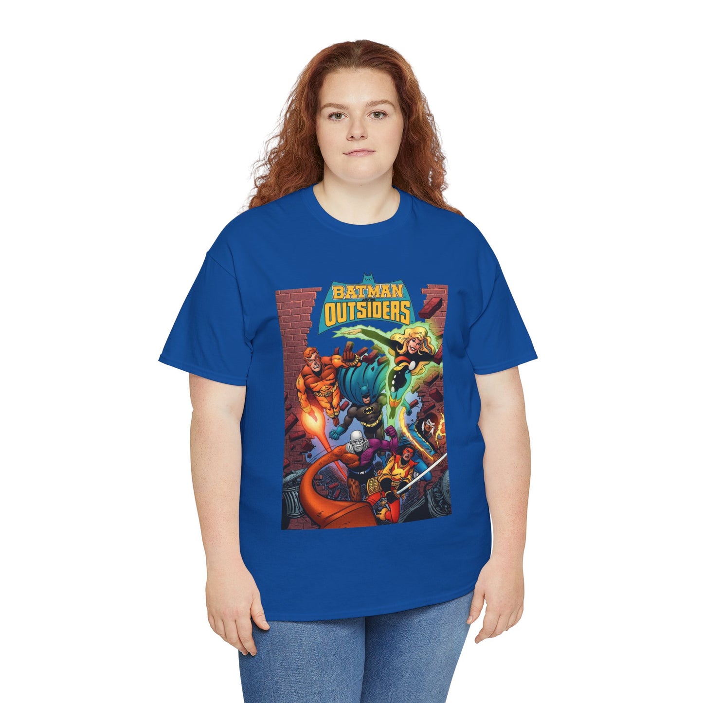 Batman & the Outsiders T-Shirt - Jim Aparo Art - Metamorpho, Katana, Halo, Black Lightning, Geo-Force - DC Comics