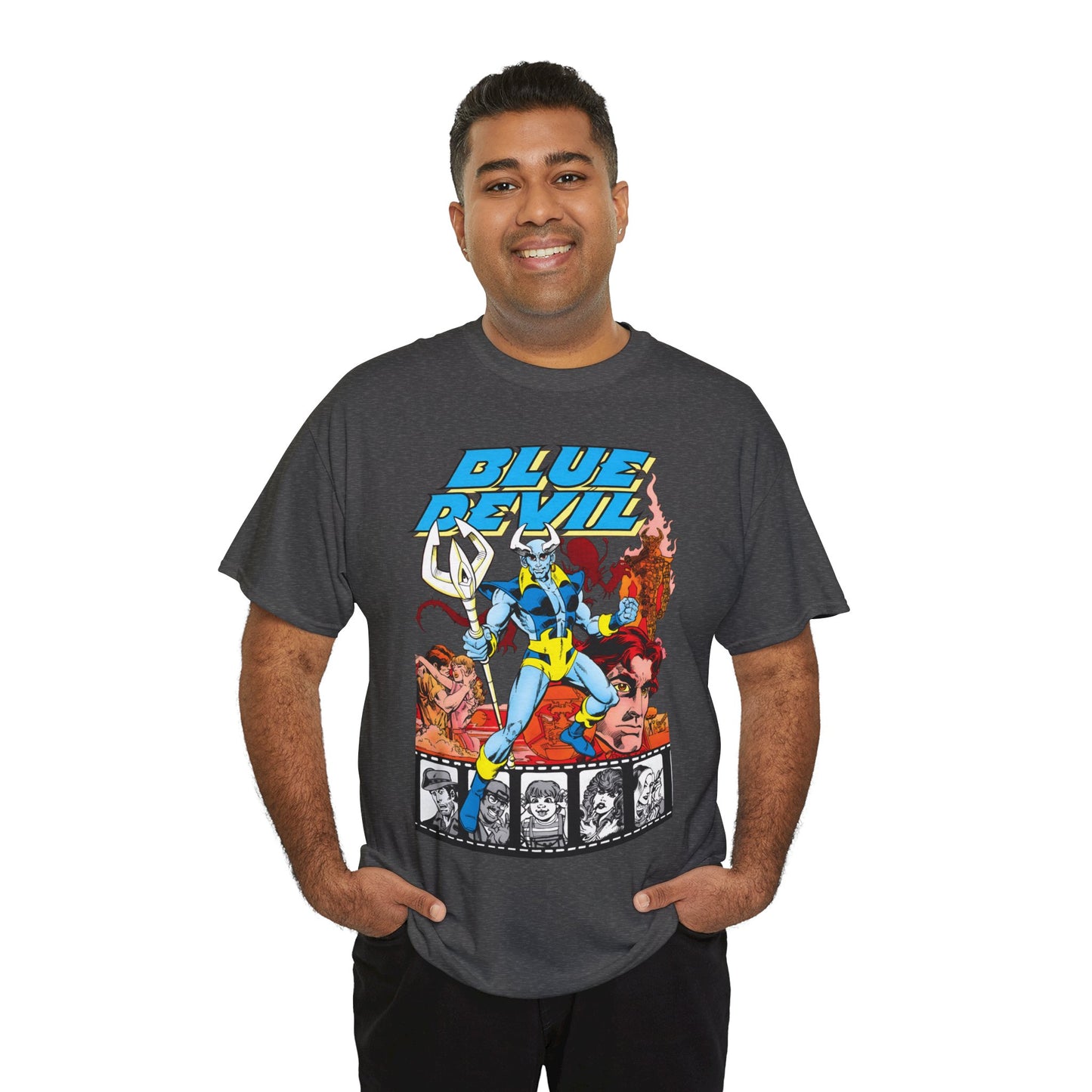 Blue Devil T-Shirt - Dan Mishkin, Gary Cohn, & Paris Cullins - Dan Cassidy, Hollywood Stuntman - 1980s DC Comics Series