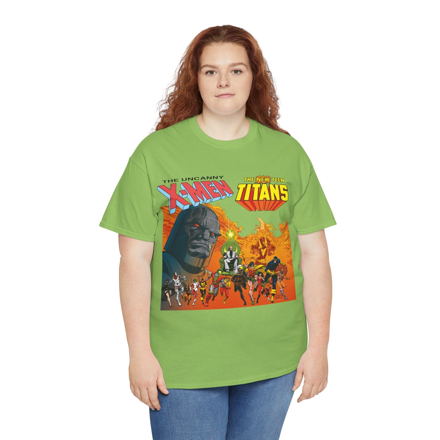 X-Men & New Teen Titans T-Shirt - Walt Simonson Art - Marvel & DC Comics Crossover - Wolverine, Raven, Storm, Cyclops, Robin, Cyborg, Colossus, Dark Phoenix, Darkseid