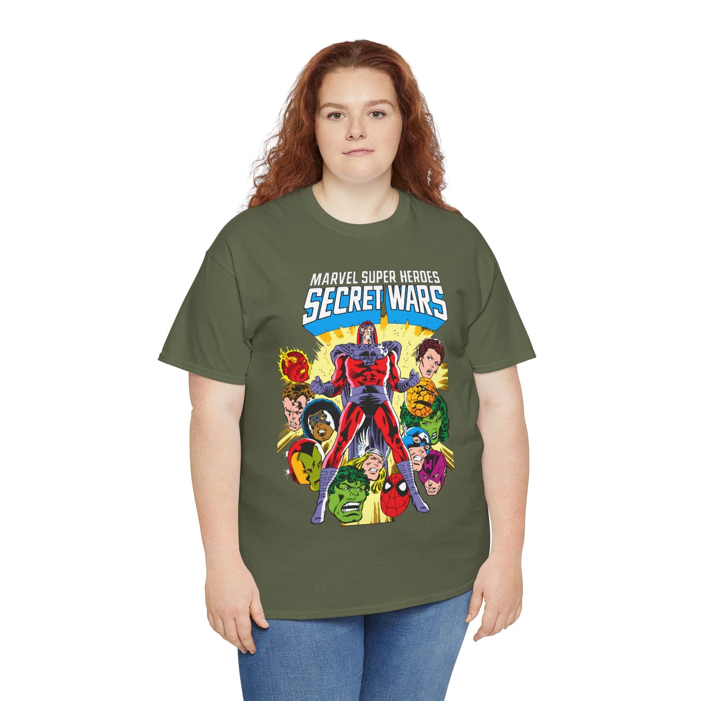 Marvel Super Heroes Secret Wars T-Shirt - Magneto, Captain America, Iron Man, She-Hulk, Hulk, Human Torch, Captain Marvel, Hawkeye - Marvel Comics