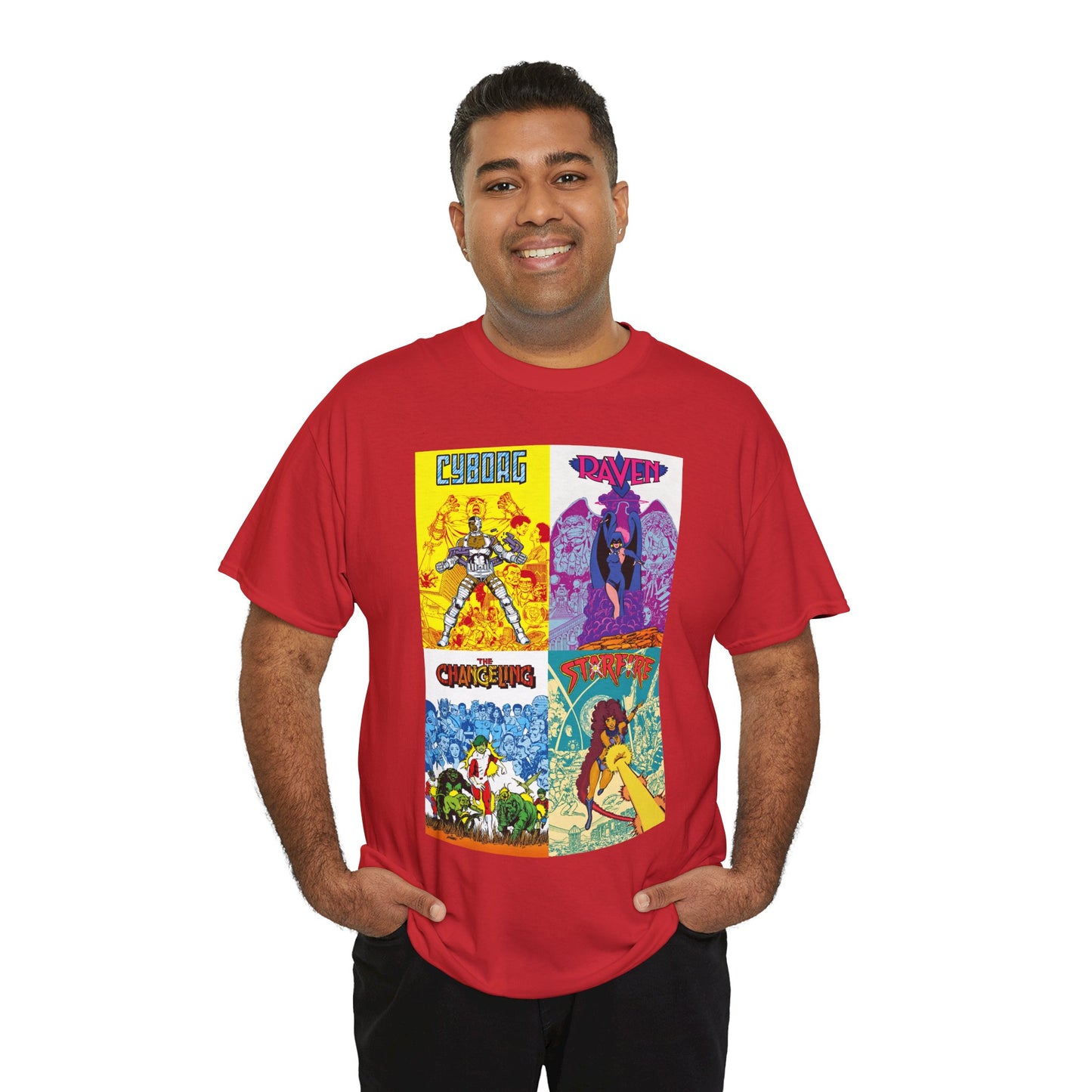 Tales of the New Teen Titans T-Shirt - George Perez Art - Cyborg, Raven, Changeling, Starfire - 1980s Mini-Series Showcasing Their Origins - DC Comics