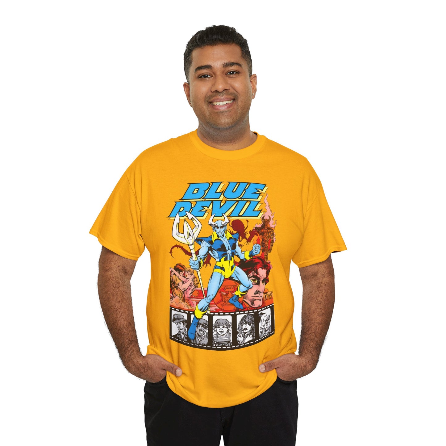 Blue Devil T-Shirt - Dan Mishkin, Gary Cohn, & Paris Cullins - Dan Cassidy, Hollywood Stuntman - 1980s DC Comics Series