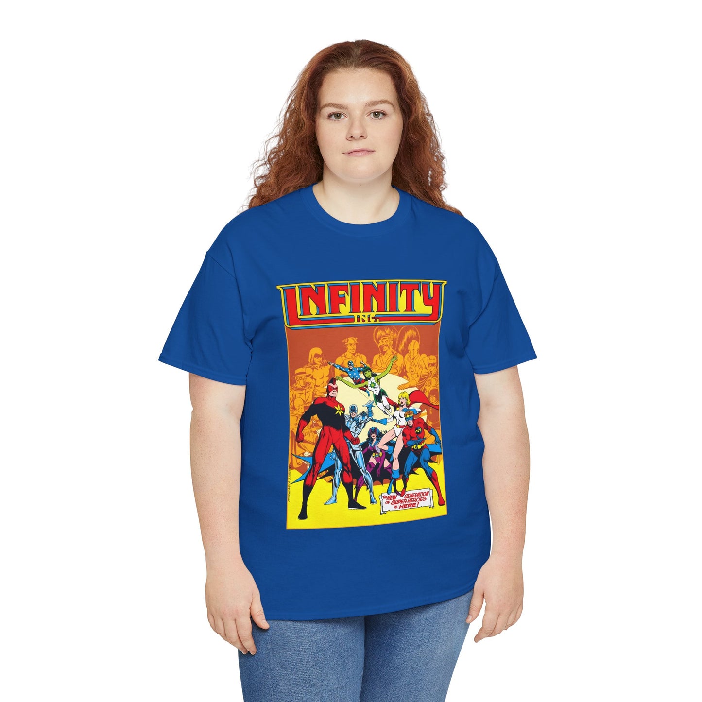 Infinity, Inc T-Shirt - Jerry Ordway Art - Silver Scarab, Huntress, Power Girl, Star-Spangled Kid, Fury, Jade - DC Comics - 1980s JSA Spin-Off Series