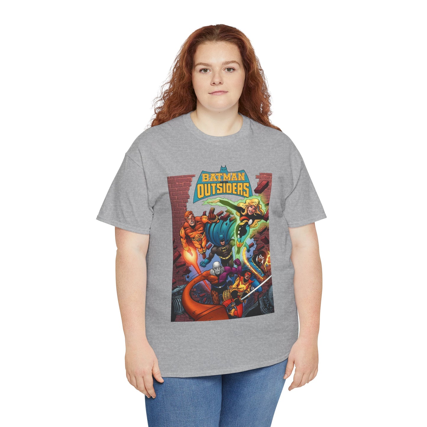Batman & the Outsiders T-Shirt - Jim Aparo Art - Metamorpho, Katana, Halo, Black Lightning, Geo-Force - DC Comics