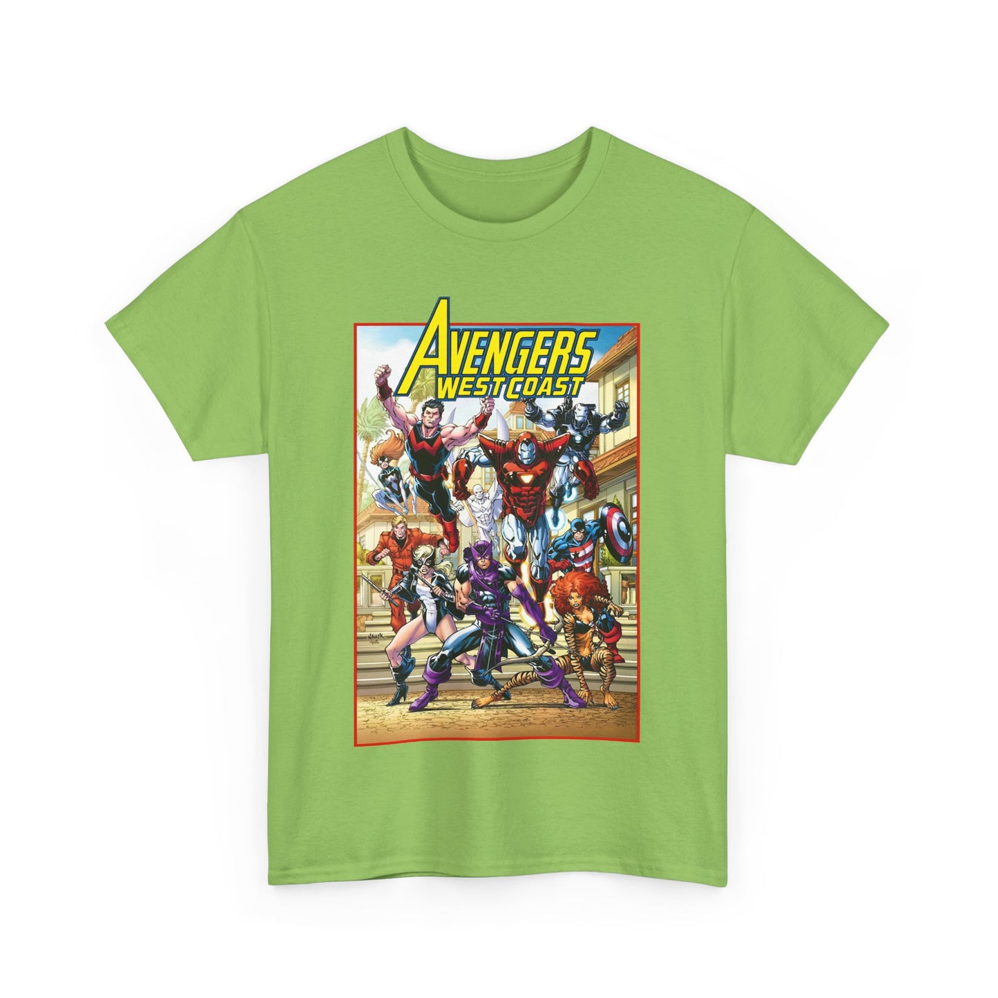 West Coast Avengers T-Shirt - Todd Nauck Art - Hawkeye, Iron Man, Wonder Man, Tigra, Vision - Marvel Comics