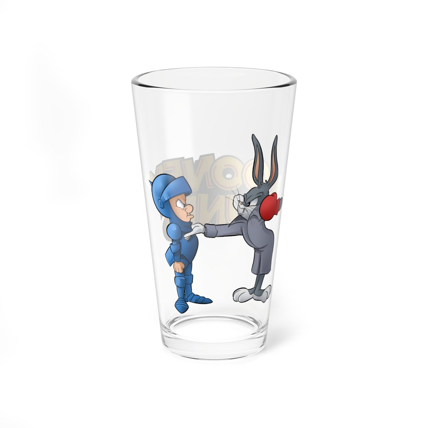 Bugs Bunny & Elmer Fudd Pint Glass, 16oz - Popular Looney Tunes Cartoon Art - King Arthur's Court - Medieval Knights Theme - WB