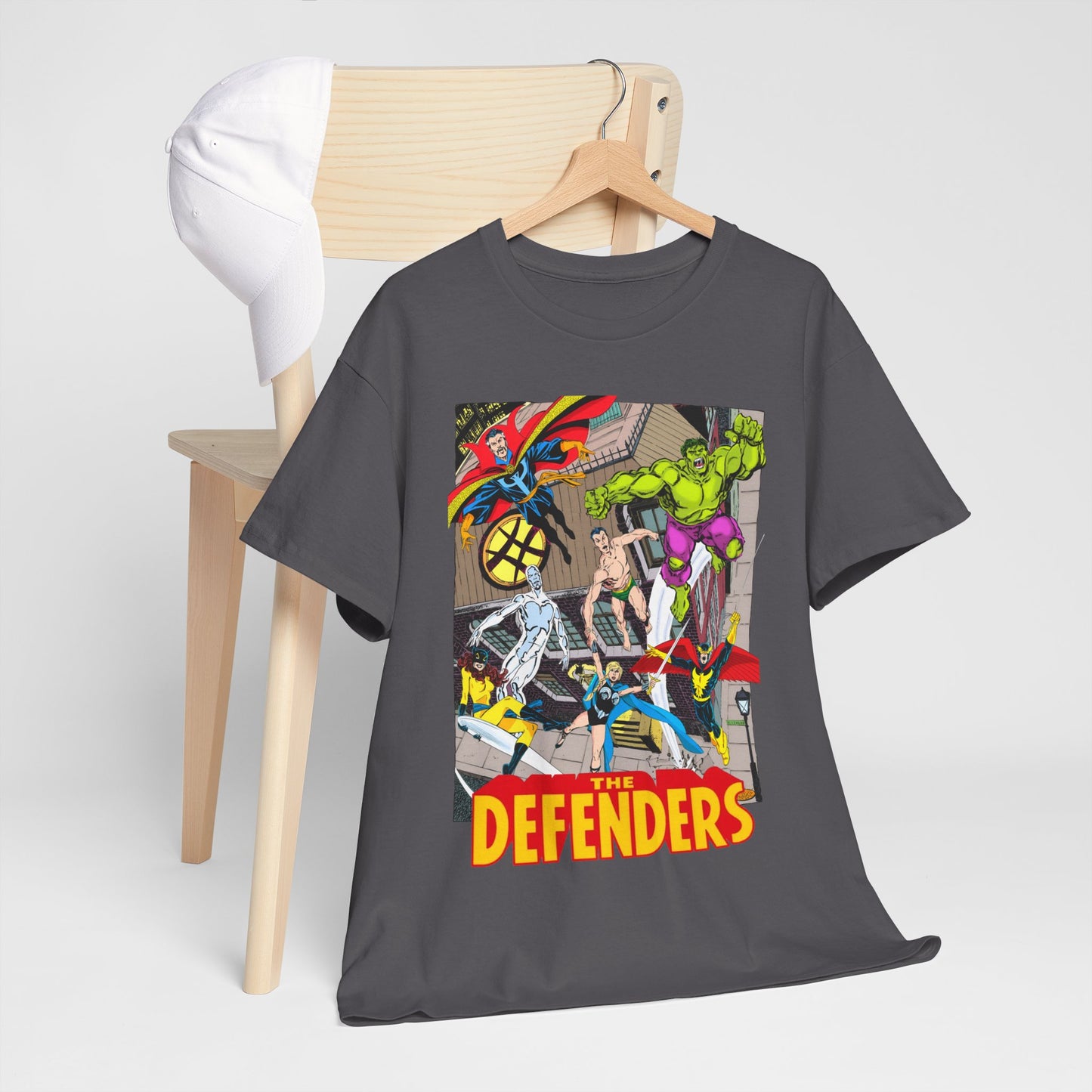 Defenders T-Shirt - John Byrne Art - Marvel Comics - Dr Strange, Nighthawk, Hulk