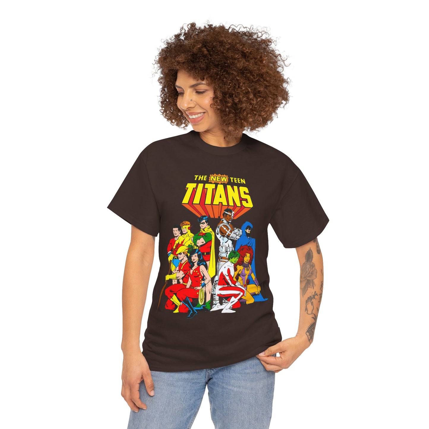 New Teen Titans T-Shirt - George Perez Art - Robin, Wonder Girl, Starfire, Raven, Cyborg, Speedy, Aqualad - DC Comics