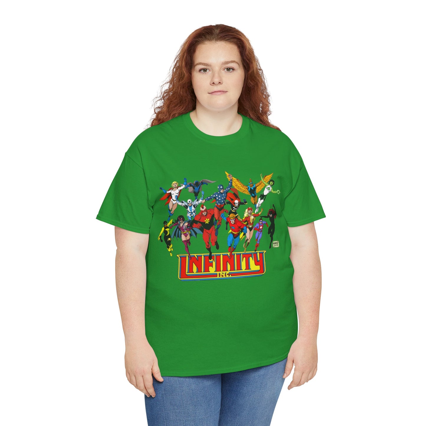 Infinity Inc Shirt - Tom Grummett Art - Jade, Obsidian, Huntress, Power Girl, Fury, Silver Scarab, Wildcat, Star-Spangled Kid - JSA Successors - DC Comics