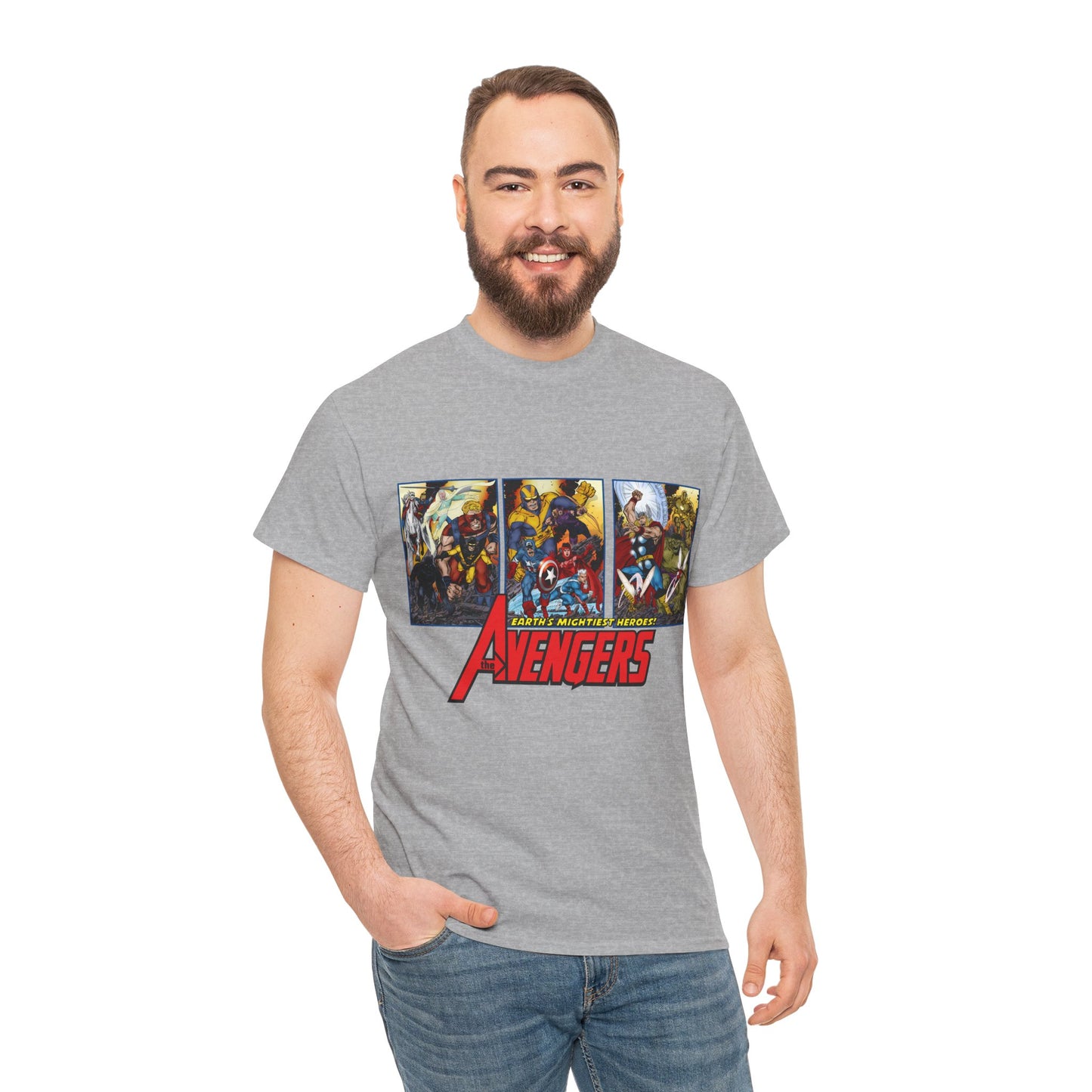 Avengers T-Shirt - John Byrne Art - Thor, Captain America, Iron Man, Hulk, Scarlet Witch, Wasp, Quicksilver, The Black Knight - Marvel Comics