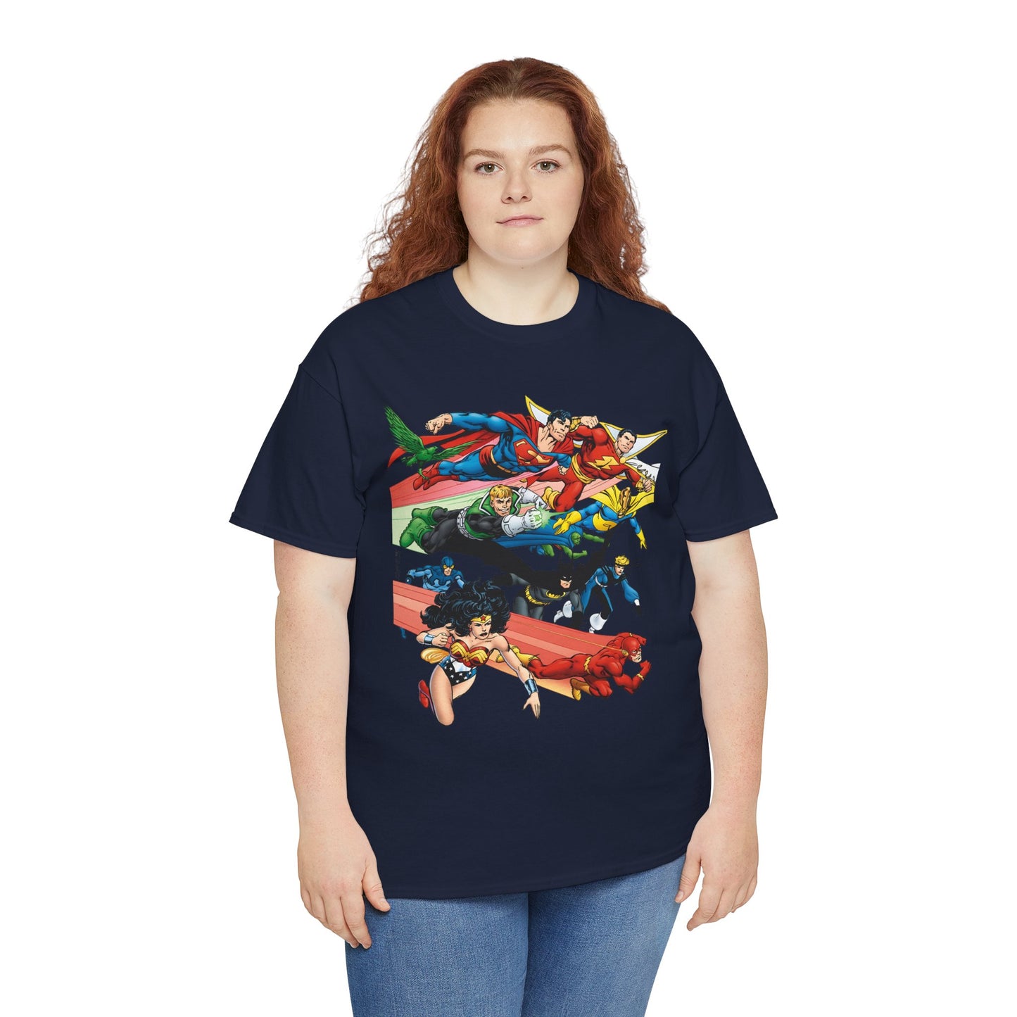 DC Legends T-Shirt - John Byrne Art - Superman, Dr Fate, Blue Beetle, Wonder Woman, Black Canary, Guy Gardner - DC Comics