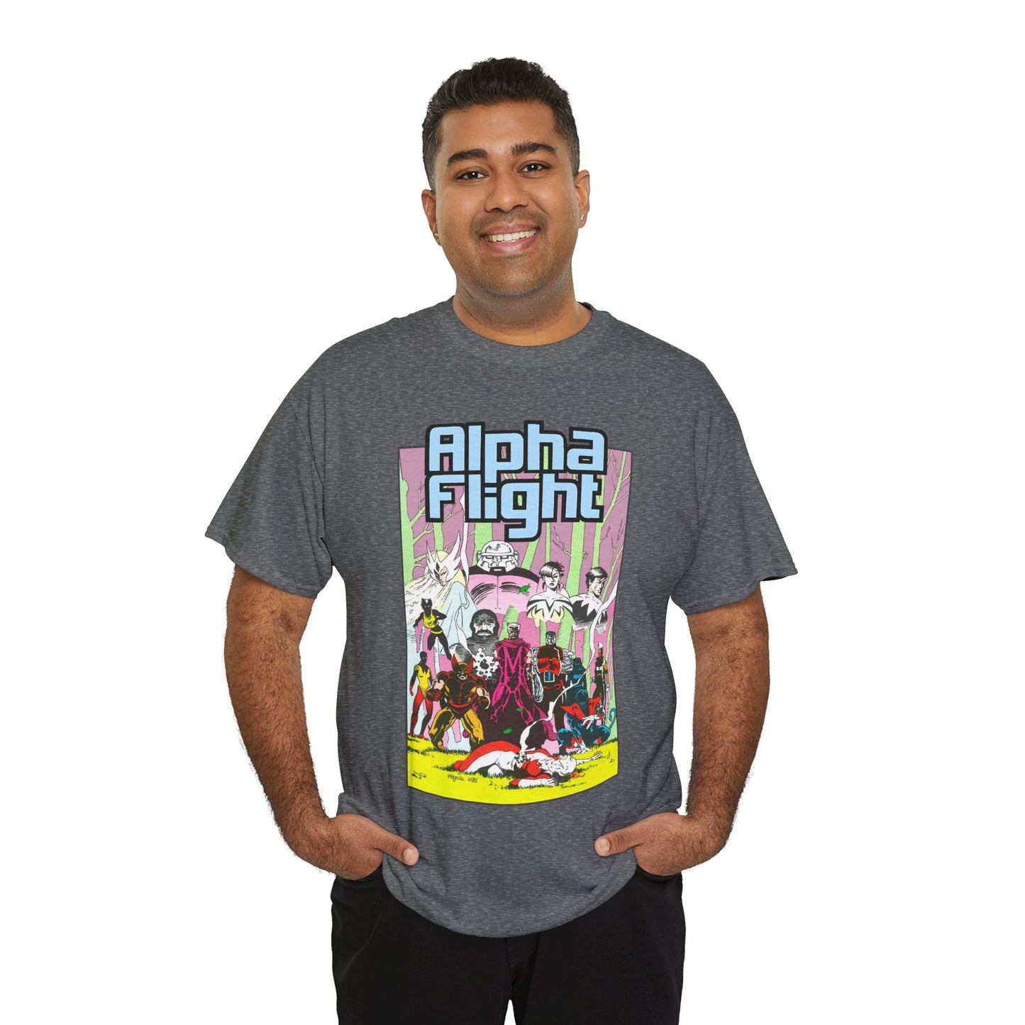 Alpha Flight T-Shirt - Mike Mignola Art - Northstar, Aurora, Snowbird, Shaman, Puck - X-Men: Magneto, Colossus, Shadowcat, Storm - Marvel Comics