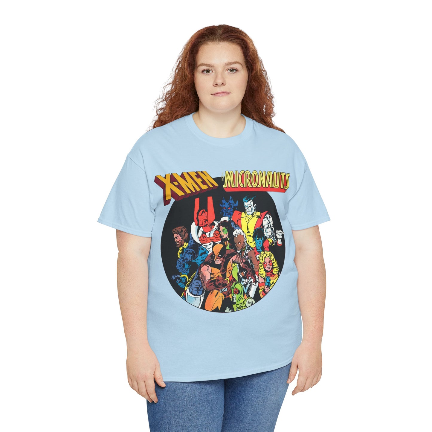 X-Men/Micronauts T-Shirt - Wolverine, Storm, Nightcrawler, Kitty Pryde, Colossus, Acroyear, Arcturus Rann, Marionette Bug - Marvel Comics - Popular 1980s Crossover Mini-Series