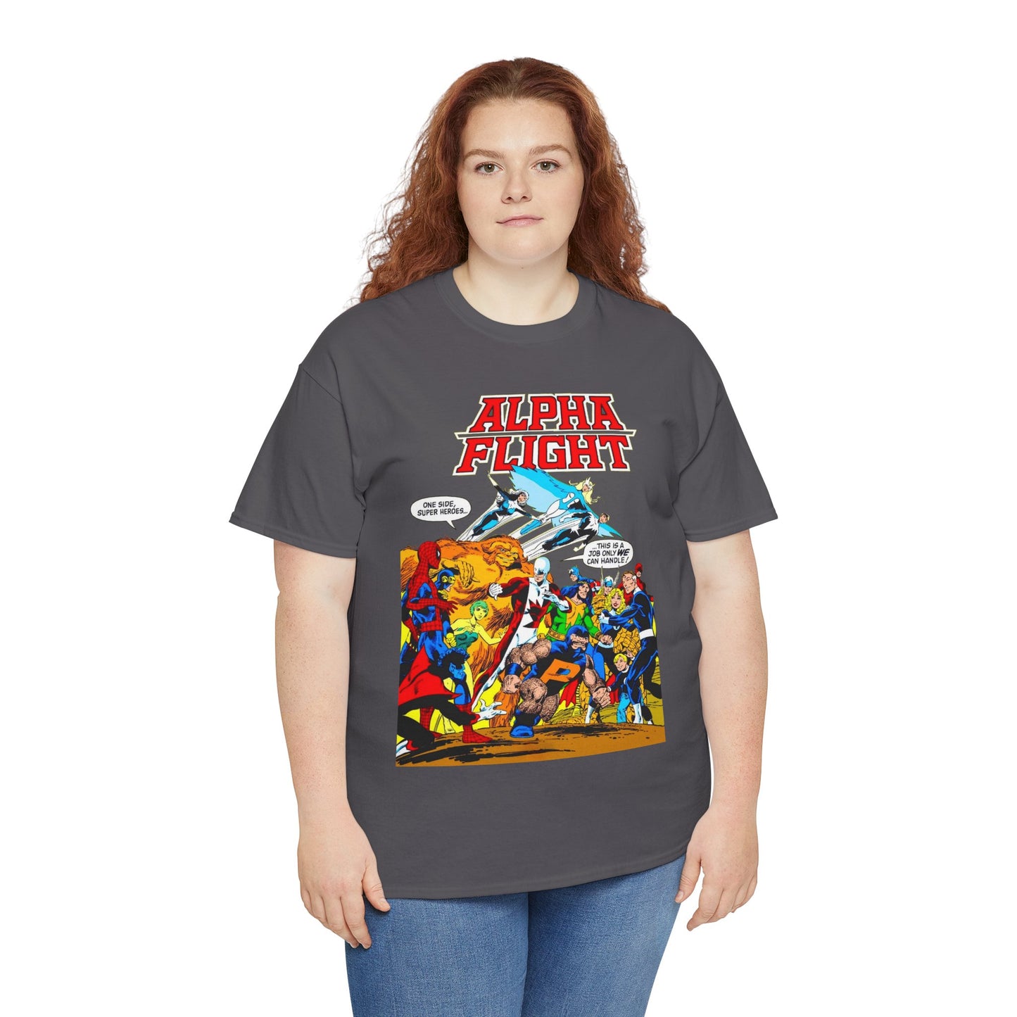 Alpha Flight T-Shirt - John Byrne Art - Sasquatch, Aurora, Northstar, Guardian, Puck, Shaman, Snowbird - Canada's Super Team - Marvel Comics