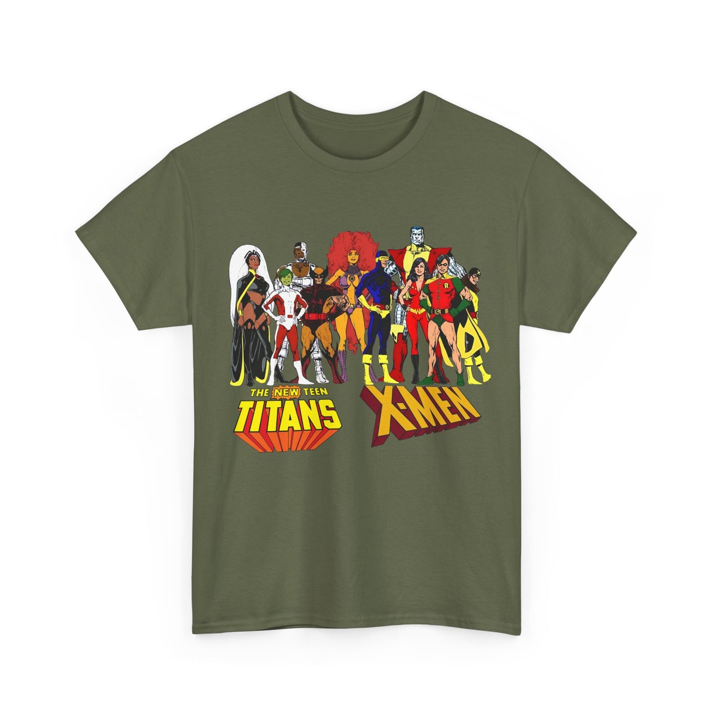 Uncanny X-Men & New Teen Titans T-Shirt - Wolverine, Cyclops, Storm, Wonder Girl, Robin, Cyborg, Raven - Phil Jimenez Art - DC Comics/Marvel Comics Crossover